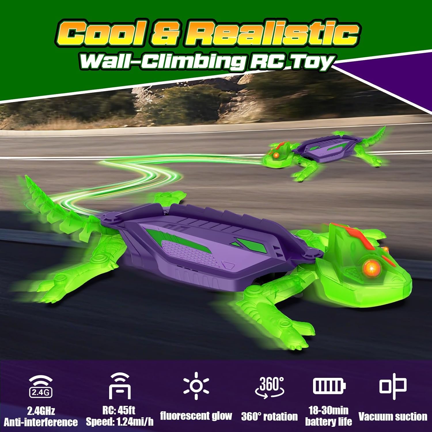 Goody King Lagarto Trepador Paredes - Robot Lagartija Teledirigida Que Trepa Paredes y Techos - Wallcrawler Gecko - Juguete con Movimientos Reales y Giro 360° - Regalo para Niños a Partir de 3 Años