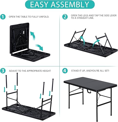 Miniatura 64 de SUPER DEAL Mesa plegable cuadrada de 3 pies, para interiores y exteriores, de plástico resistente, plegable, por la mitad, mesa de fiesta de picnic