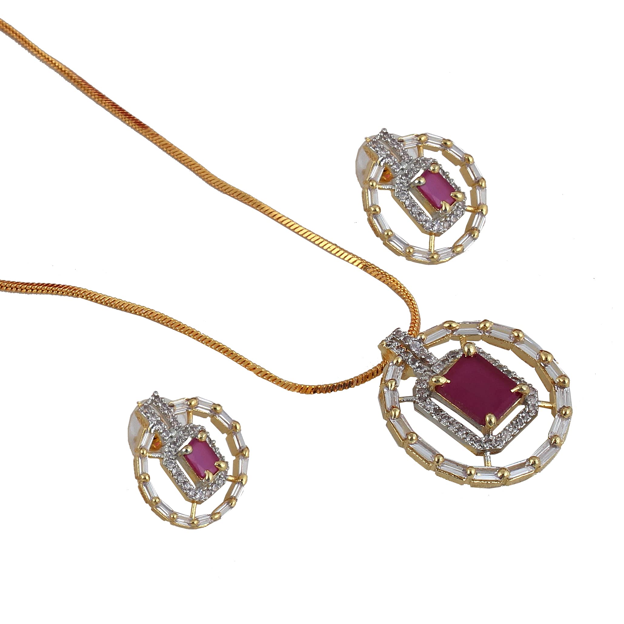 Lucky Jewellery 18K Gold Plated American Diamond (AD) White and Ruby Color Pendant with Earring and Chain for Girls and Women (490-P4L1A-1516-R) (B09FXJN8GT) Amazon Price History, Amazon Price Tracker