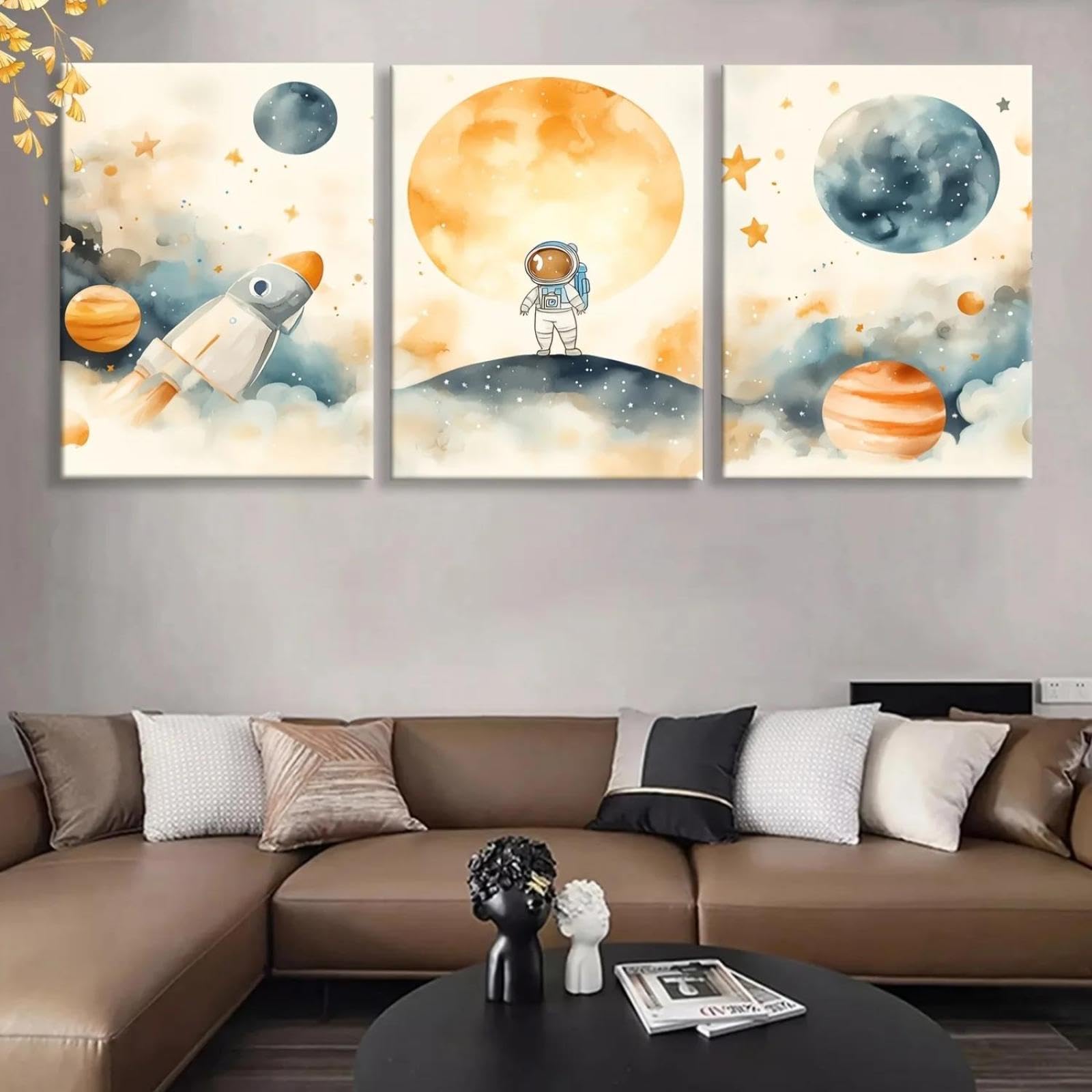 Baibexing Cartoon Astronauts Standing On The Moon Canvas Painting Poster And Prints Wall Art Picutre For Living Room Home Decor 21X30Cmx3Pcs Unframed