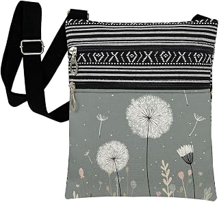 Casual Dandelion Print Crossbody Bag for Women Men Adjustable Strap Zipper Closure Vintage Floral Sling Bag Minimalist Shoulder Purse for Daily Use Birthday Present for Her Sister Friend