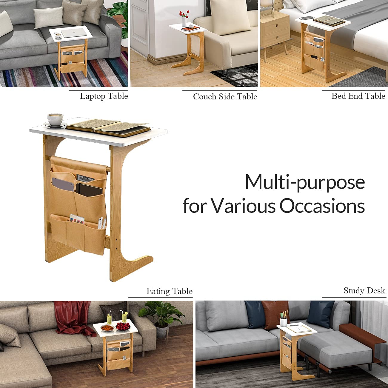 C Table Sofa Side End Table That Slide Under Couch for Small Space