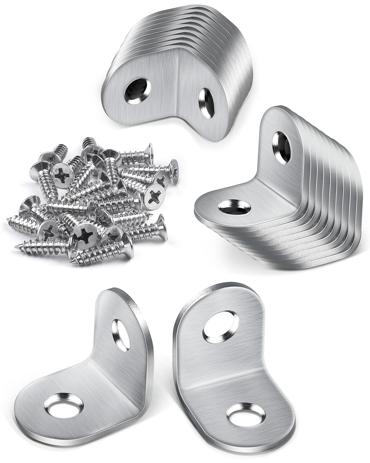 JatilEr20 Pcs Angle Brackets, 20 × 20mm Right Corner 90 Degree L Shaped Bracket, Stainless Steel Corner Brace With 40 Screws for Wood Furniture Fixation