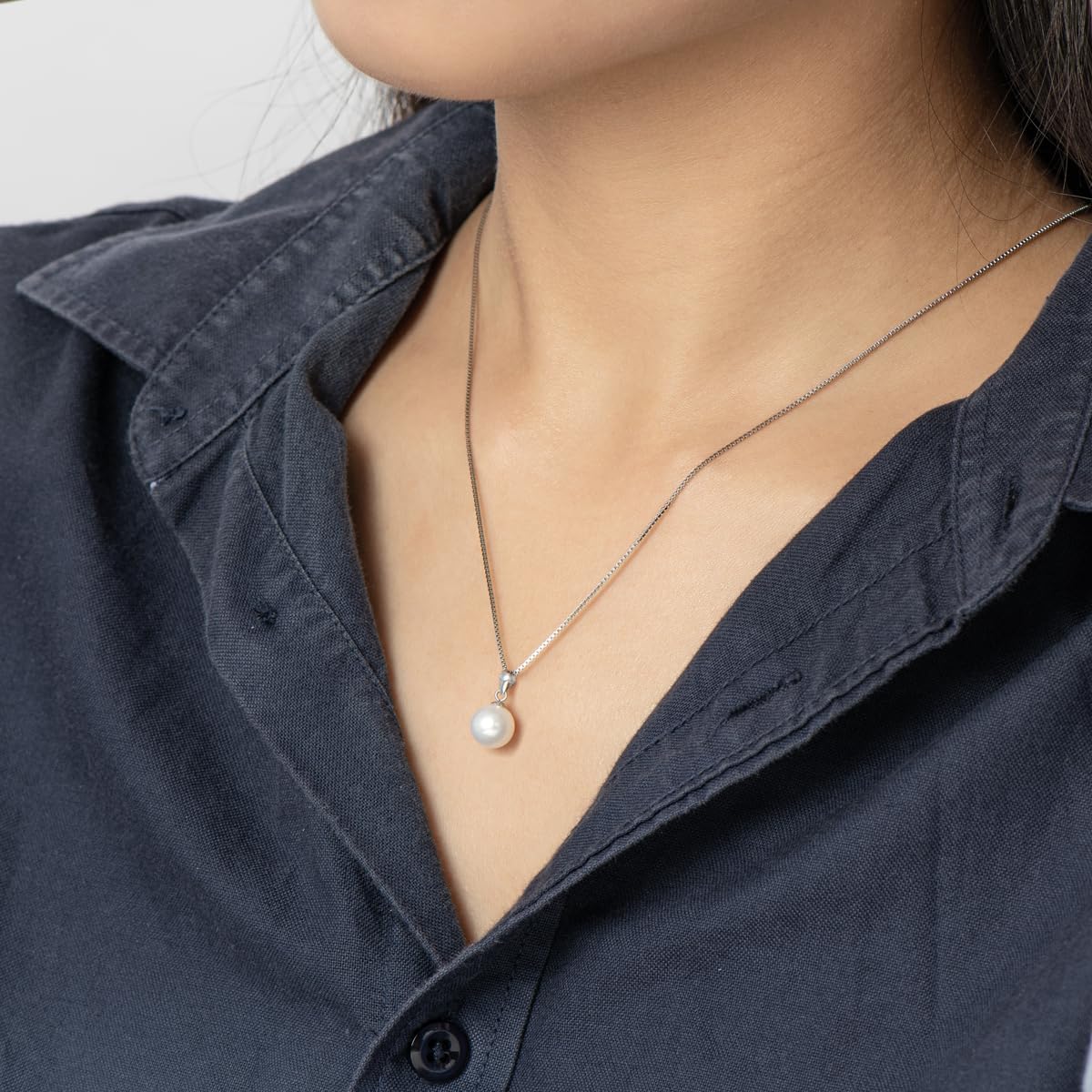18K Gold Freshwater Cultured White Pearl Necklace, 8-10mm Single Pearl Pendant with 18" Sterling Silver Chain, Mothers Day Anniversary Birthday Wedding Jewelry Gifts for Women - Image 6