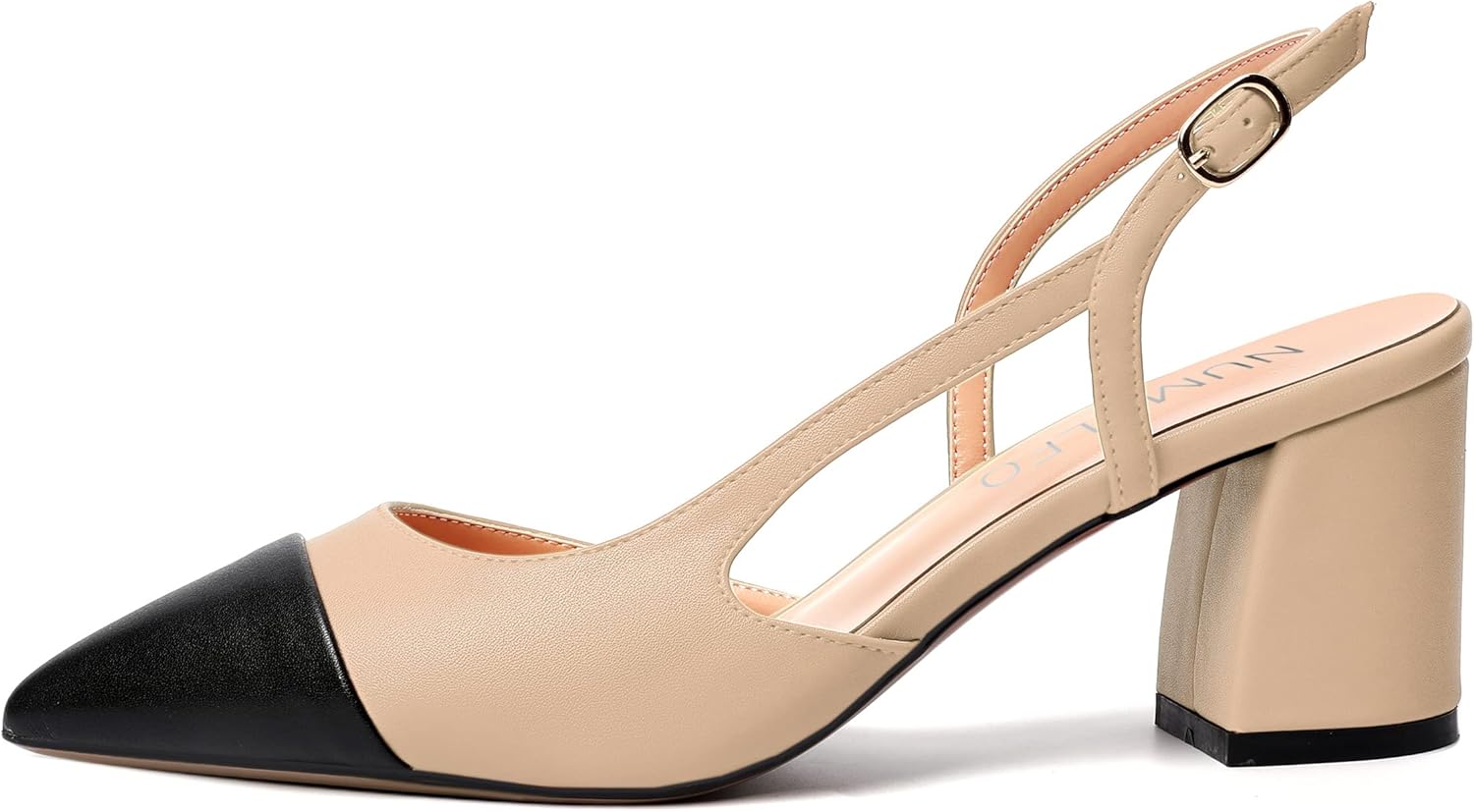 NUMALEO Womens Party Patent Buckle Ankle Strap Fashion Pointed Toe Chunky Mid Heel Pumps Shoes 2.5 Inch