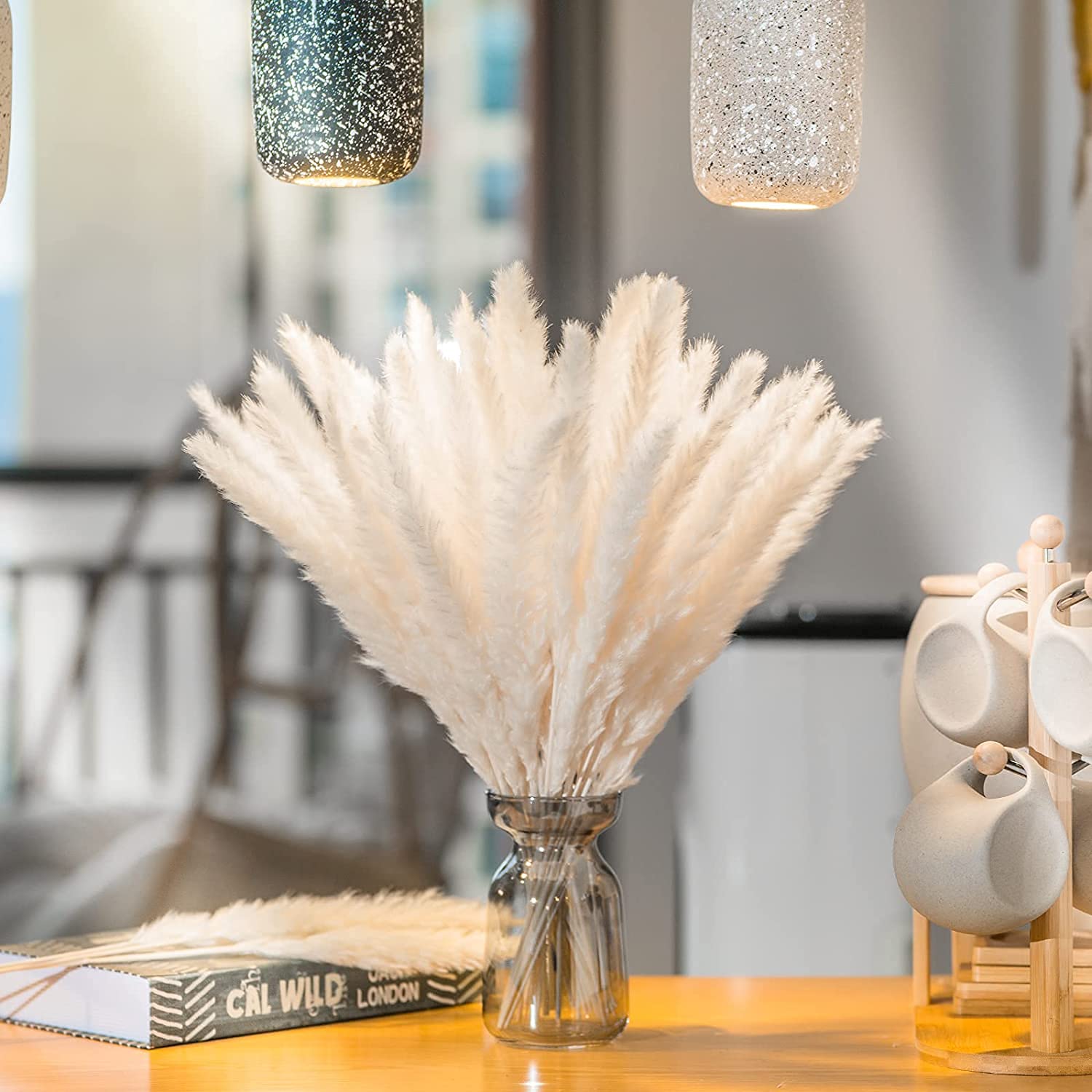 Arabest Pampas Grass 30 Pieces, 17 inch Natural Dried Fluffy Small Stems for Home Wedding Decor Flower Arrangements (Natural)