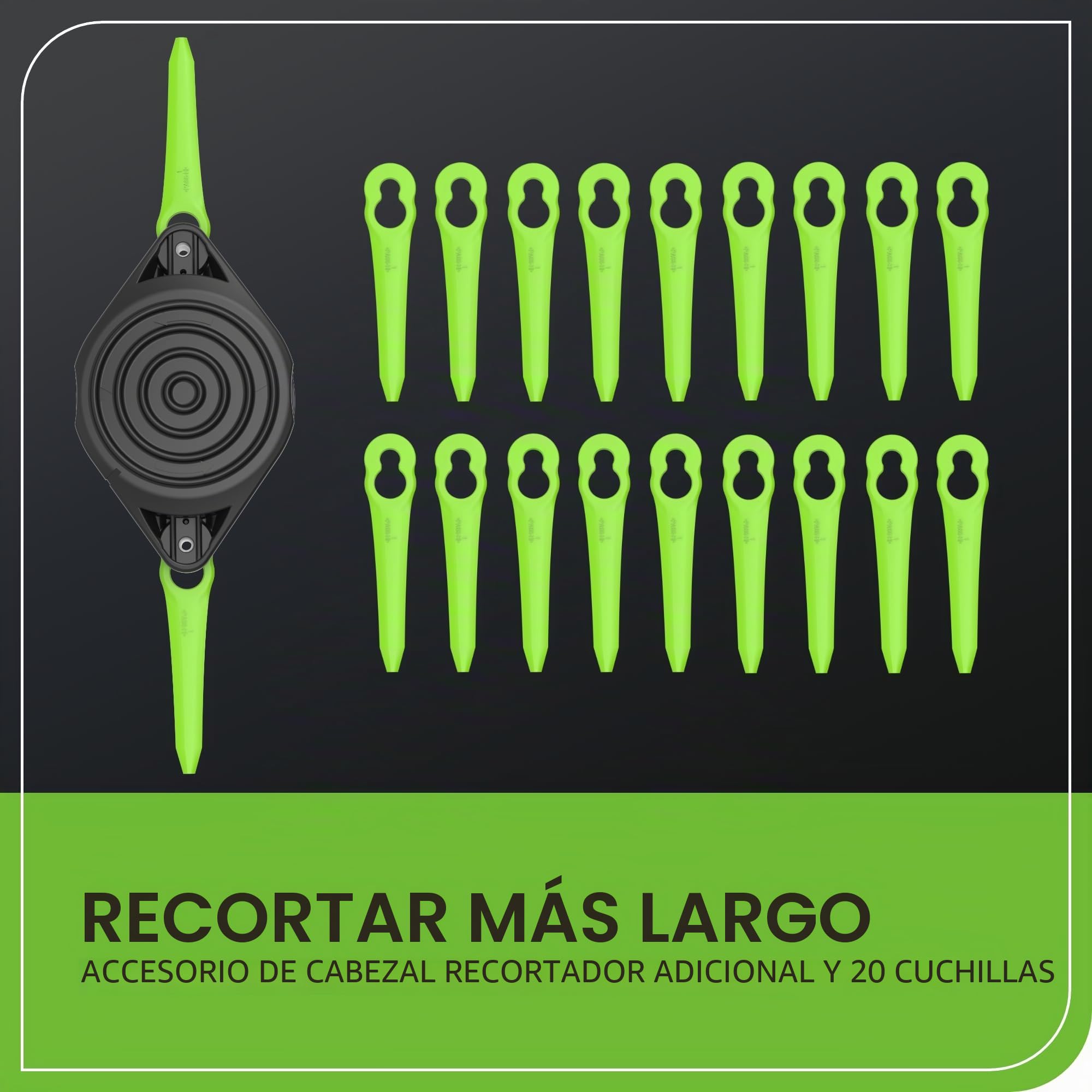 Greenworks 24V desbrozadora bateria, Anchura de Corte 30 cm, Cabezal Motor Giratorio e inclinable 90°, con Carrete de Cable y 20 Cuchillas de plástico, sin batería ni Cargador