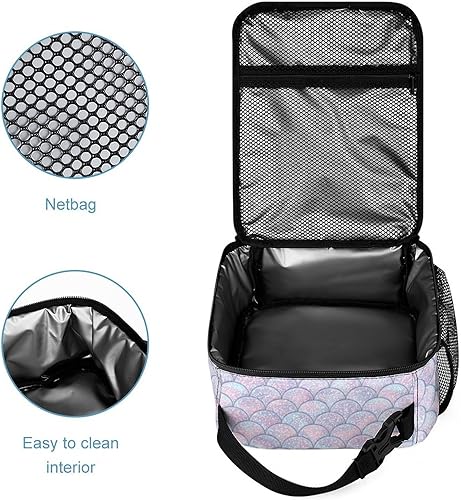 Miniatura 4 de Escamas de pescado con purpurina con textura de cola de sirena, bolsa de almuerzo reutilizable, bolsa portátil para hombres y mujeres