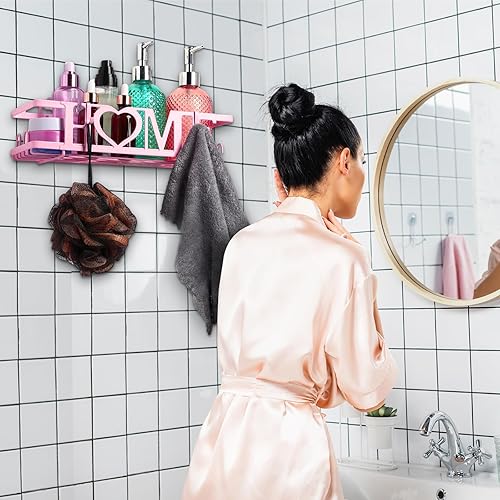 Miniatura 7 de Tisancy Juego de 2 accesorios de baño, organizador de ducha para baño, decoración de pared para bañera, cocina, autoadhesivo, almacenamiento montado