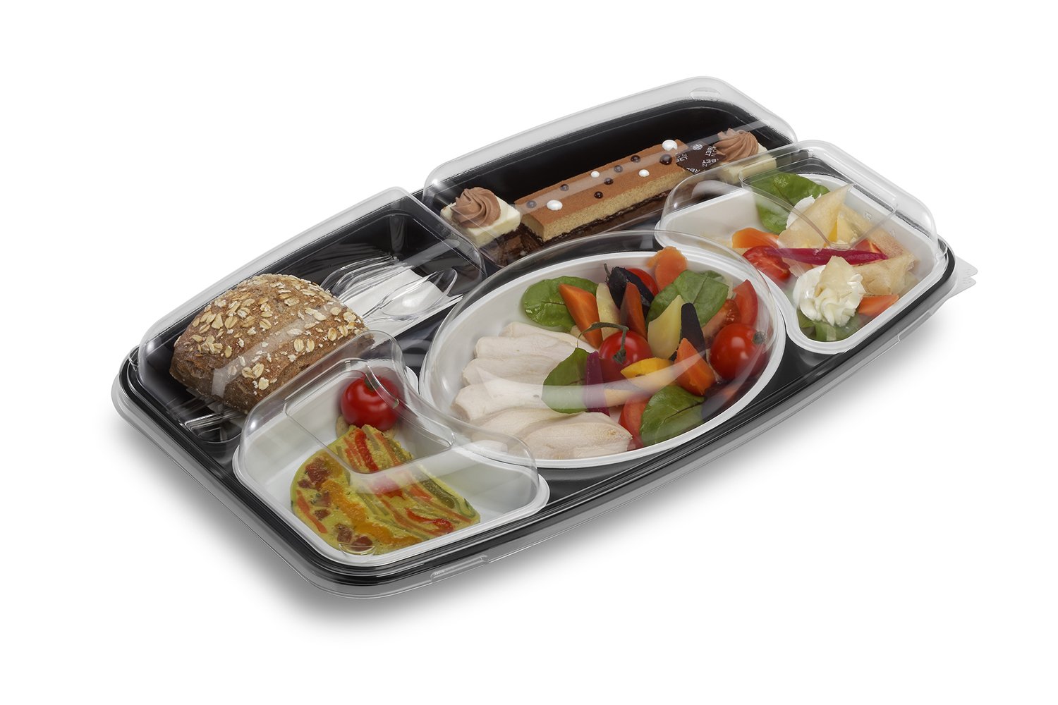 GUILLIN - SELFIPACK PRP5KNB SACHET DE 15 Kit Plateau Repas Prestige 5 Compartiments Fond et Couvercle, Polystyrène, Multicolore, 42 x 25,4 x 7,5 cm