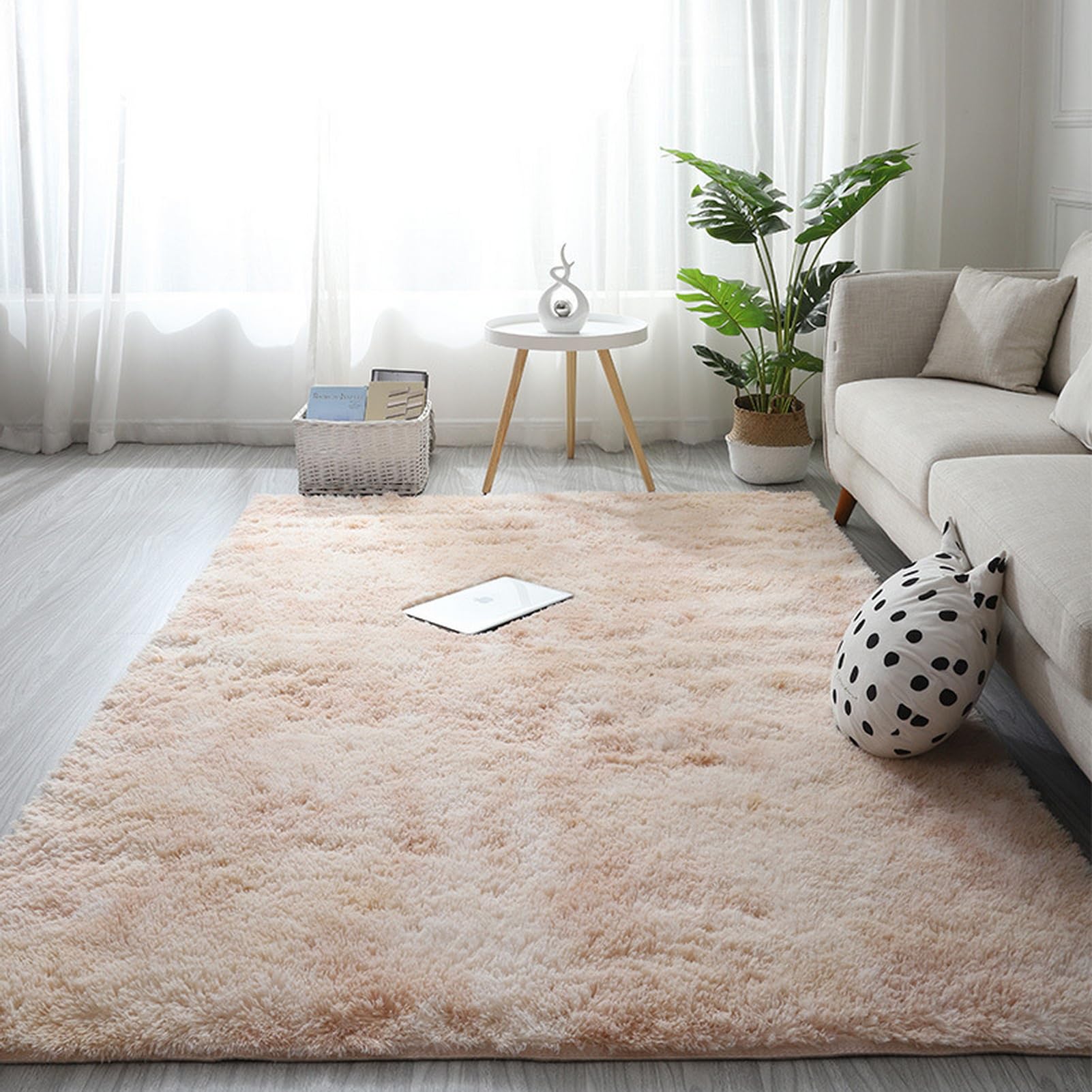 Lifup Alfombra de Pelo Largo, Alfombras Antideslizante Modernas Super Suaves de la Pelusa, Alfombras para Salón y Dormitorio Beige teñido 200 x 300 cm