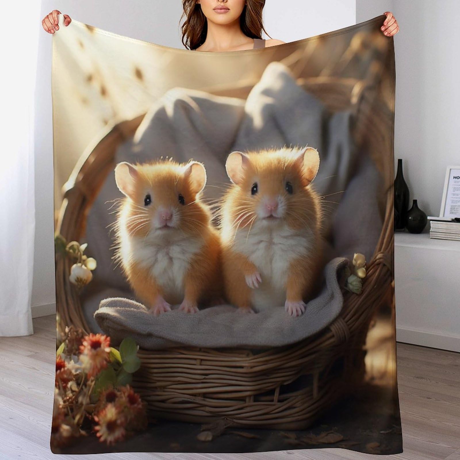 DCCCY Cute Hamster Flannel Throw Blanket for Women Men Girls Boys All Seasons Soft Cozy Throws Blankets for Couch Sofa Bed 100×130cm
