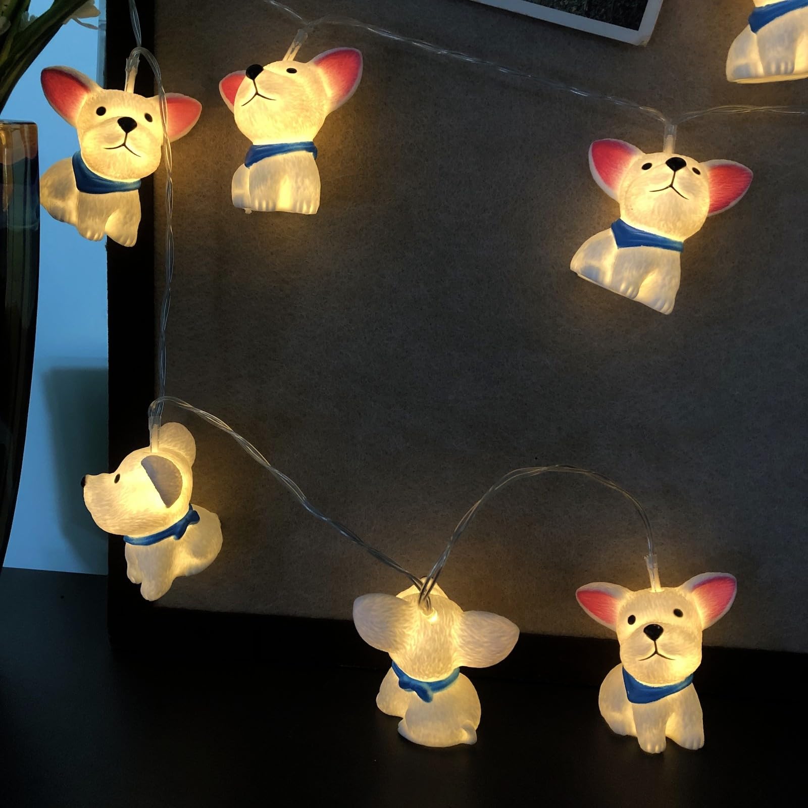 Cadena de luces de 1,65 m, funciona con pilas, con función de temporizador, 10 LED, luz nocturna, cadena de luces para niños, dormitorio, Navidad, Halloween, cumpleaños, decoración (perro
