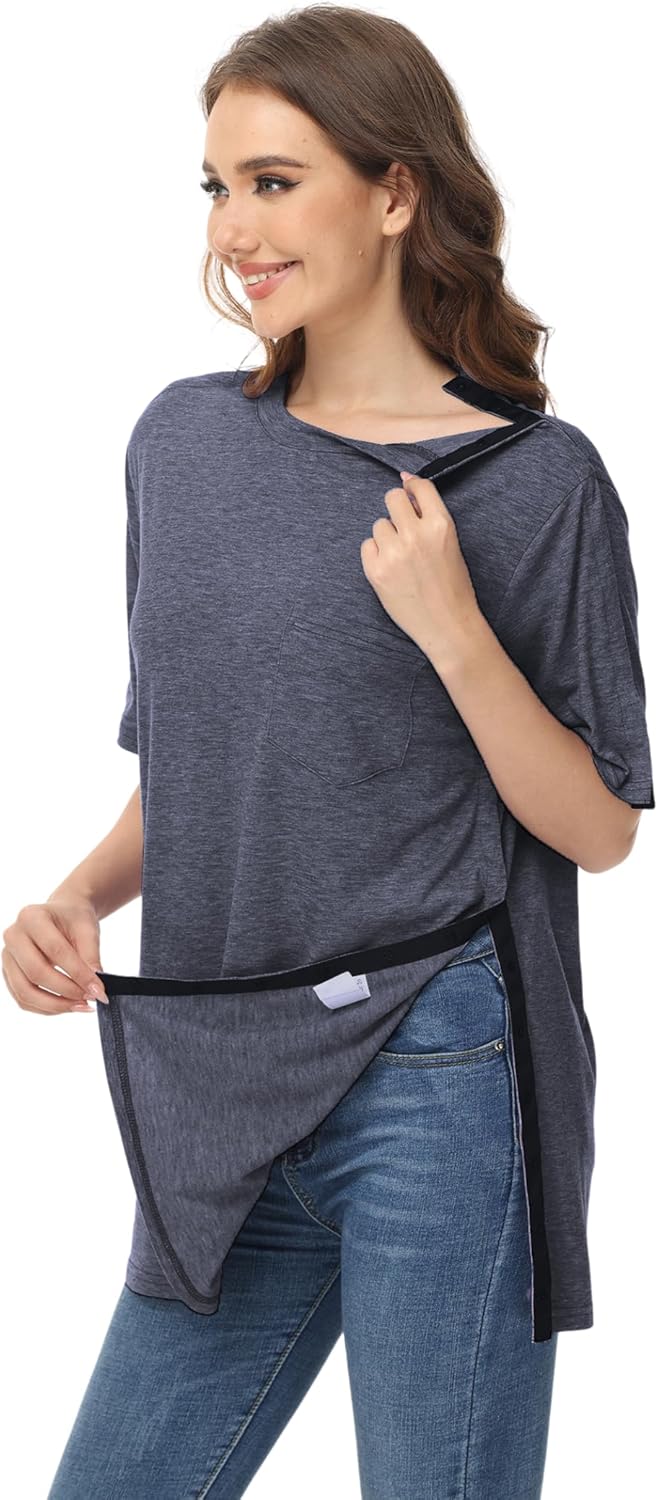 HIBOCT Unisex Post Shoulder Surgery Shirts After Rotator Cuff Surgery Shirt Snap Tearaway Shirts Chemo Port Adaptive Clothing