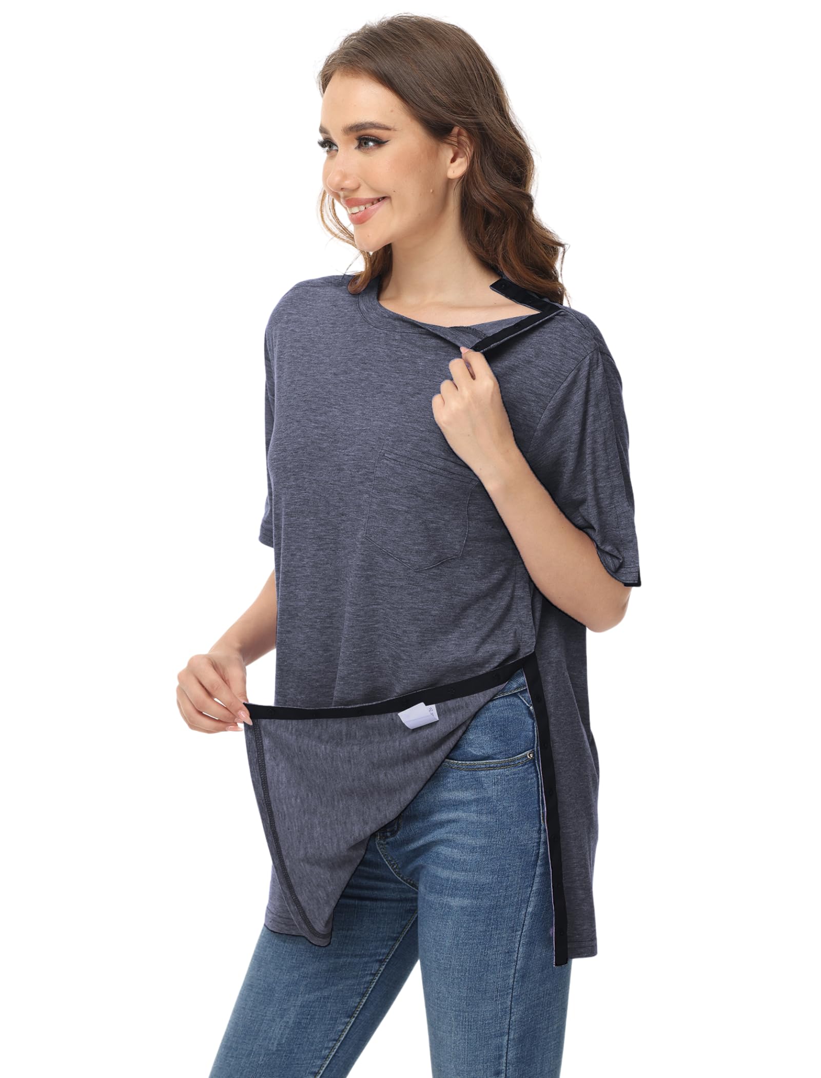 HIBOCT Unisex Post Shoulder Surgery Shirts After Rotator Cuff Surgery Shirt Snap Tearaway Shirts Chemo Port Adaptive Clothing