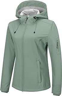 Women's Softshell Jacket with Hood Fleece Lined Warm Lightweight Waterpr...