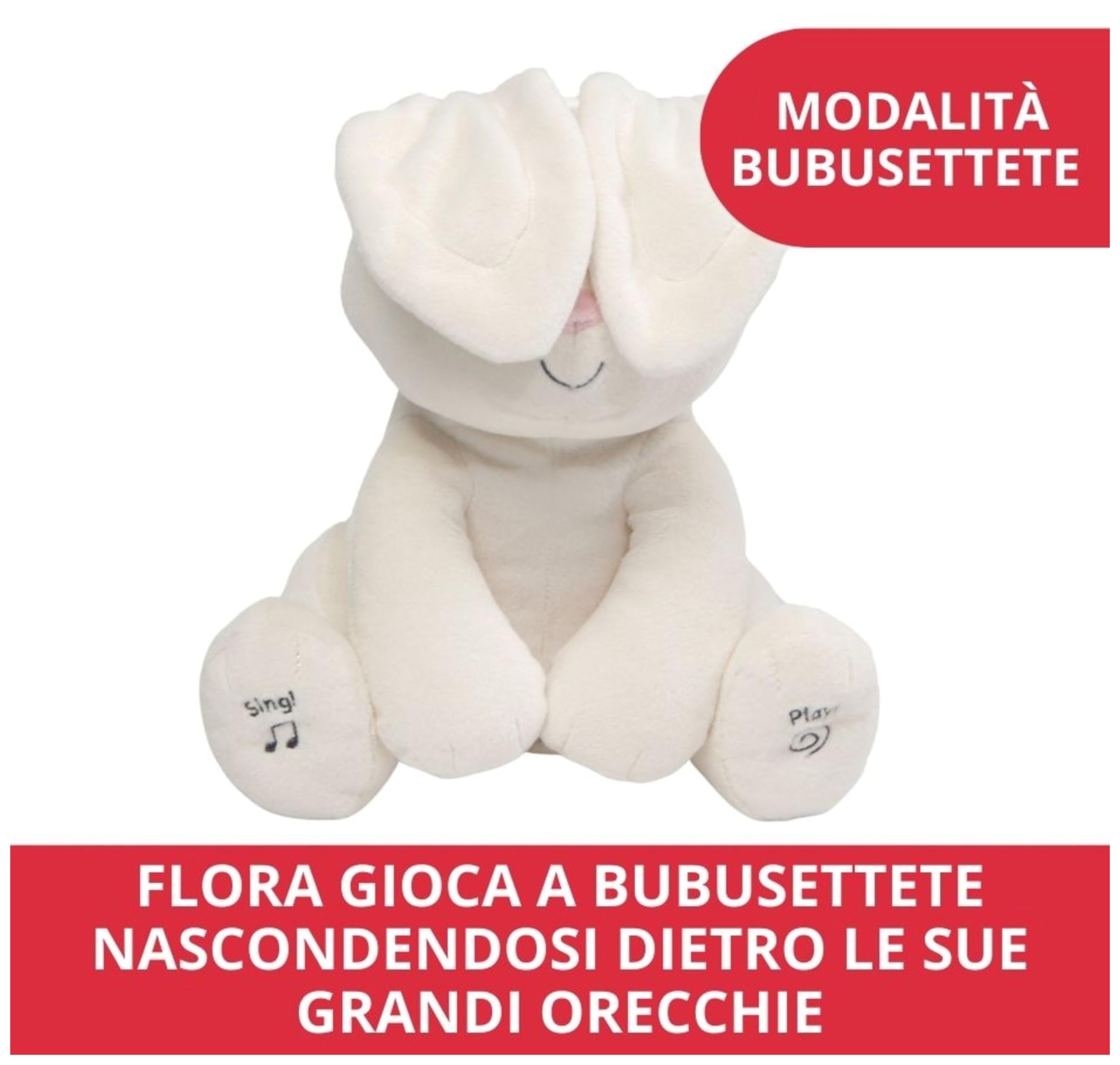 GUND Flora Coniglietto Peluche Interattivo | Canta e Parla in Italiano | Muove Le Orecchie | Peluche di 30.5 cm | Peluche per Bambini da 10 Mesi