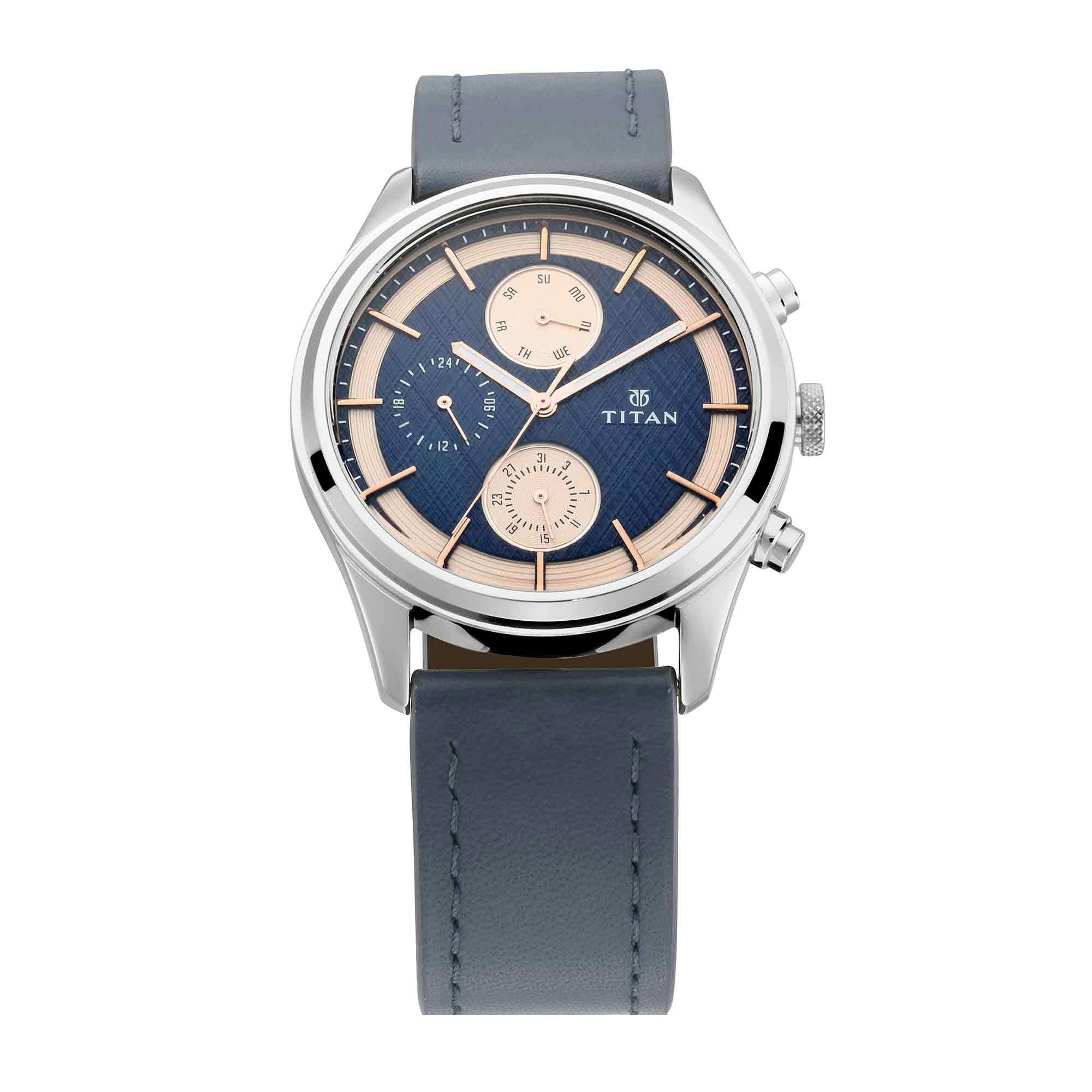 Titan Mens Metropolitan Charm: Mens Multifunctional Blue Watch with Leather Strap-NS1805SL02 (B07MXL2TKN) Amazon Price History, Amazon Price Tracker
