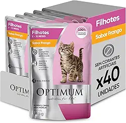 Pack Ração Úmida Optimum Sachê para Gatos Filhotes Frango 85 g - 40 unidadaes