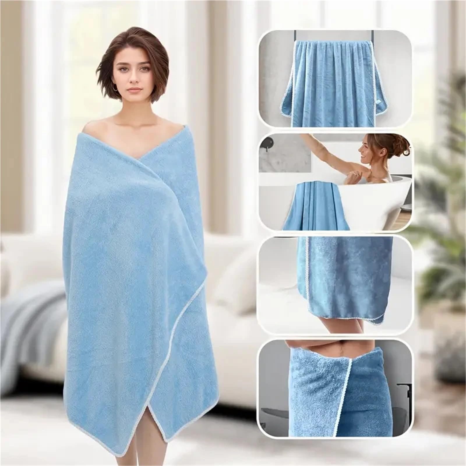 Handtuchkleid 90 x 180 cm, extra großes Badetuch aus Korallenfleece, schnell trocknend und weich