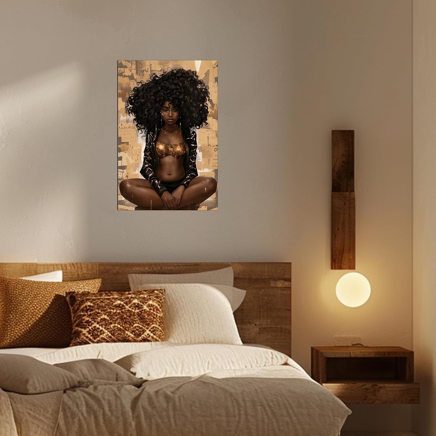 Canvas Wall Art Sexy African American Print Picture Black and Gold Clothes Black Women Portrait Painting Poster Graffiti Background Artwork for Girls Living Room Bedroom Decor(Por-03,20"x30")