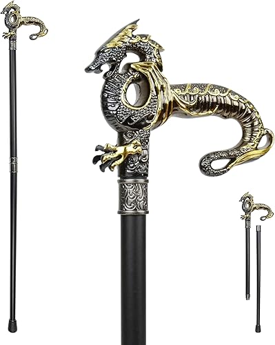Bastón gótico de bastón de dragón – Bastón de un solo punto para hombres, equilibrio para personas mayores, plegable, 2 piezas, bastón de viaje para