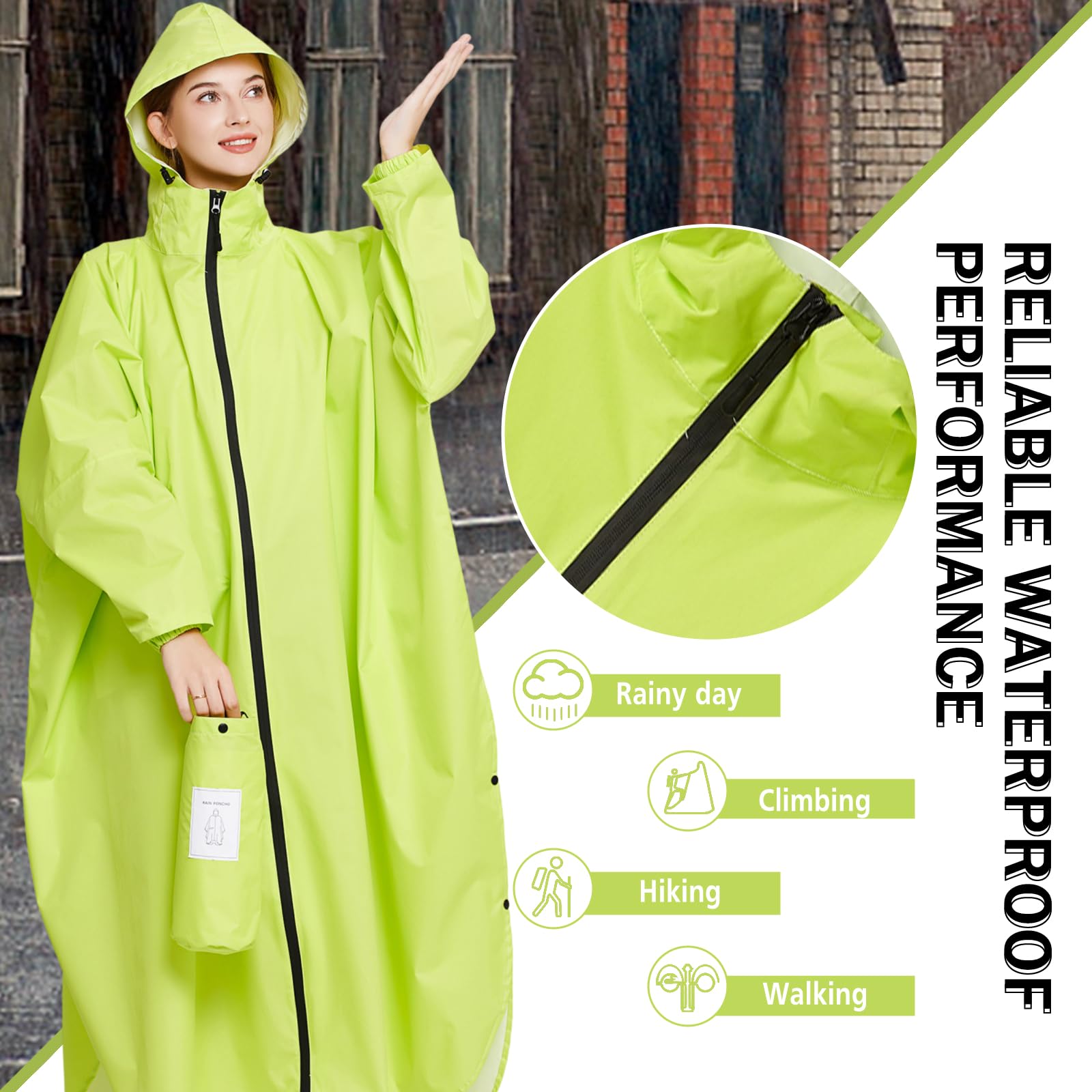 Abrigos de lluvia Impermeables Largos Para Mujer Poncho de lluvia Ligero Empaquetable al aire Libre Ropa de lluvia con Capucha Rompevientos con Mangas y Bolsillo