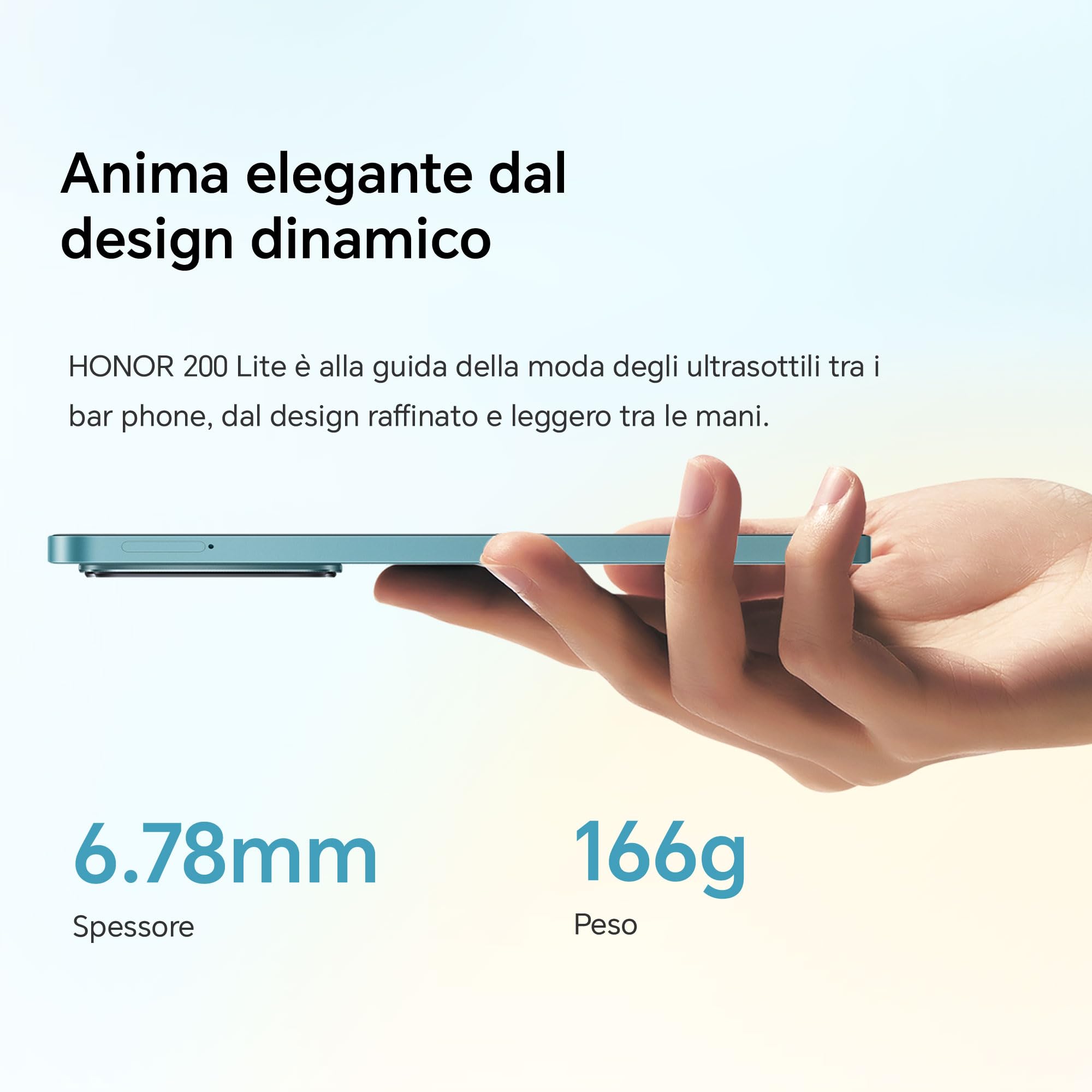 HONOR 200 Lite Smartphone 5G Dual SIM NFC, 8GB RAM 256GB Memoria, 6.7 pollici AMOLED Eye-Care Display telefono Android 14, 108MP+50MP, Capsula Magica, 4500 mAh, Cyan Lake [Versione italiana]
