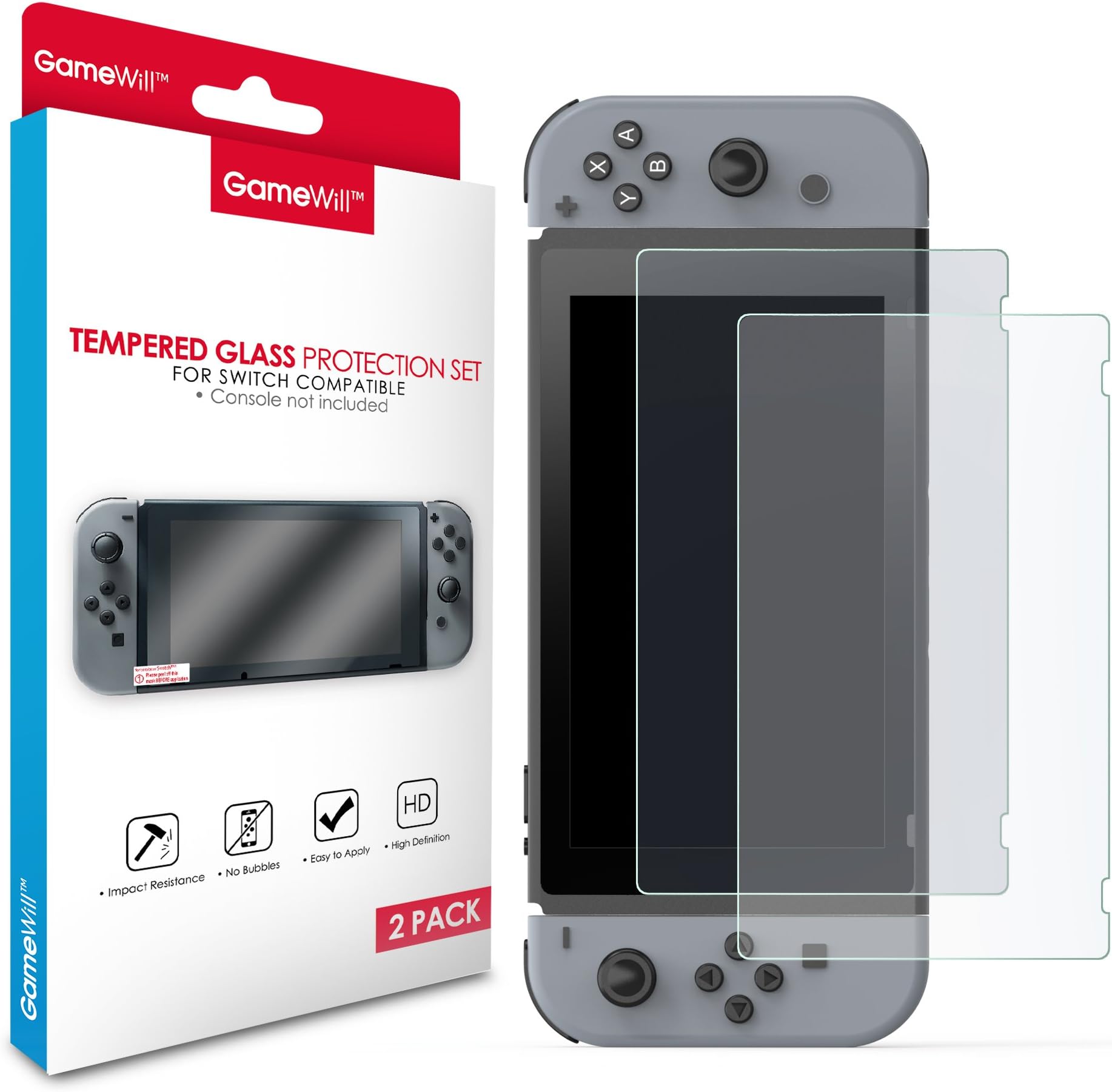 GameWill Premium Tempered Glass Screen Protector for Nintendo Switch (2-Pack)