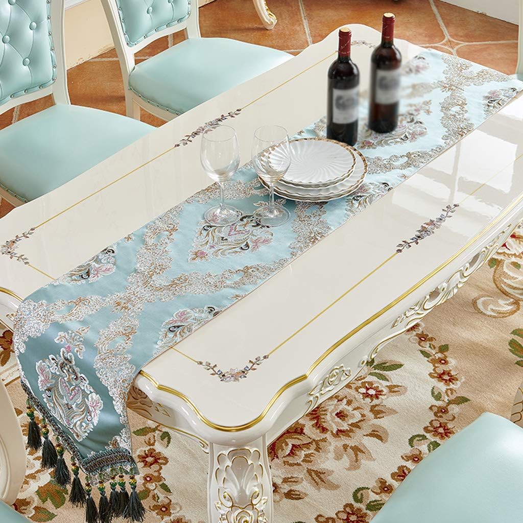 Beaded Multi-Tassel Table Runner Aqua Blue Luxury Thick Runners for Tv Cabinet Shoe Bed Light Placemats Family Dinner Holiday Party Decoration-g-32×270cm