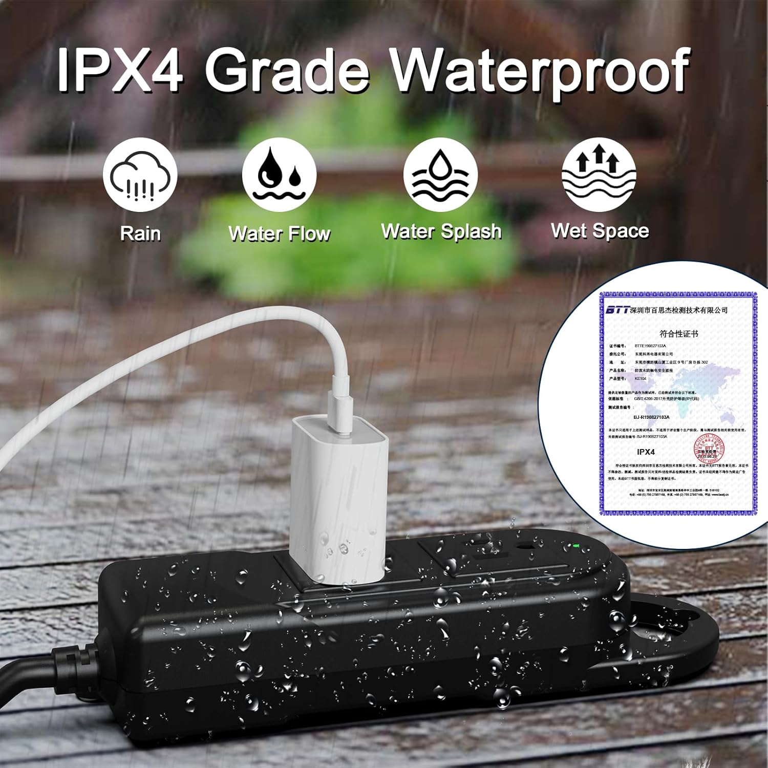 Outdoor Power Strip Weatherproof 25 Ft Extension Cord Waterproof Power Strip,2 AC Outlets,IPX4 Waterproof and Electric Shock Protection for Camping, Home, Garden, Office