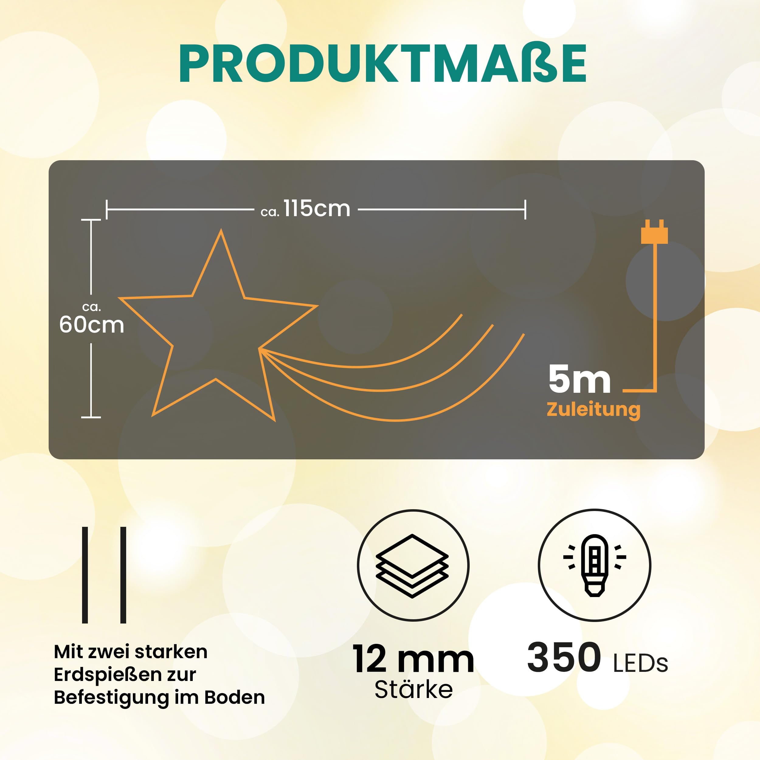 Gartenpirat Sternschnuppe 60x115 cm mit Erdspieß 350 LED warmweiß mit Timer-Funktion Gartenstecker Weihnachtsdeko außen