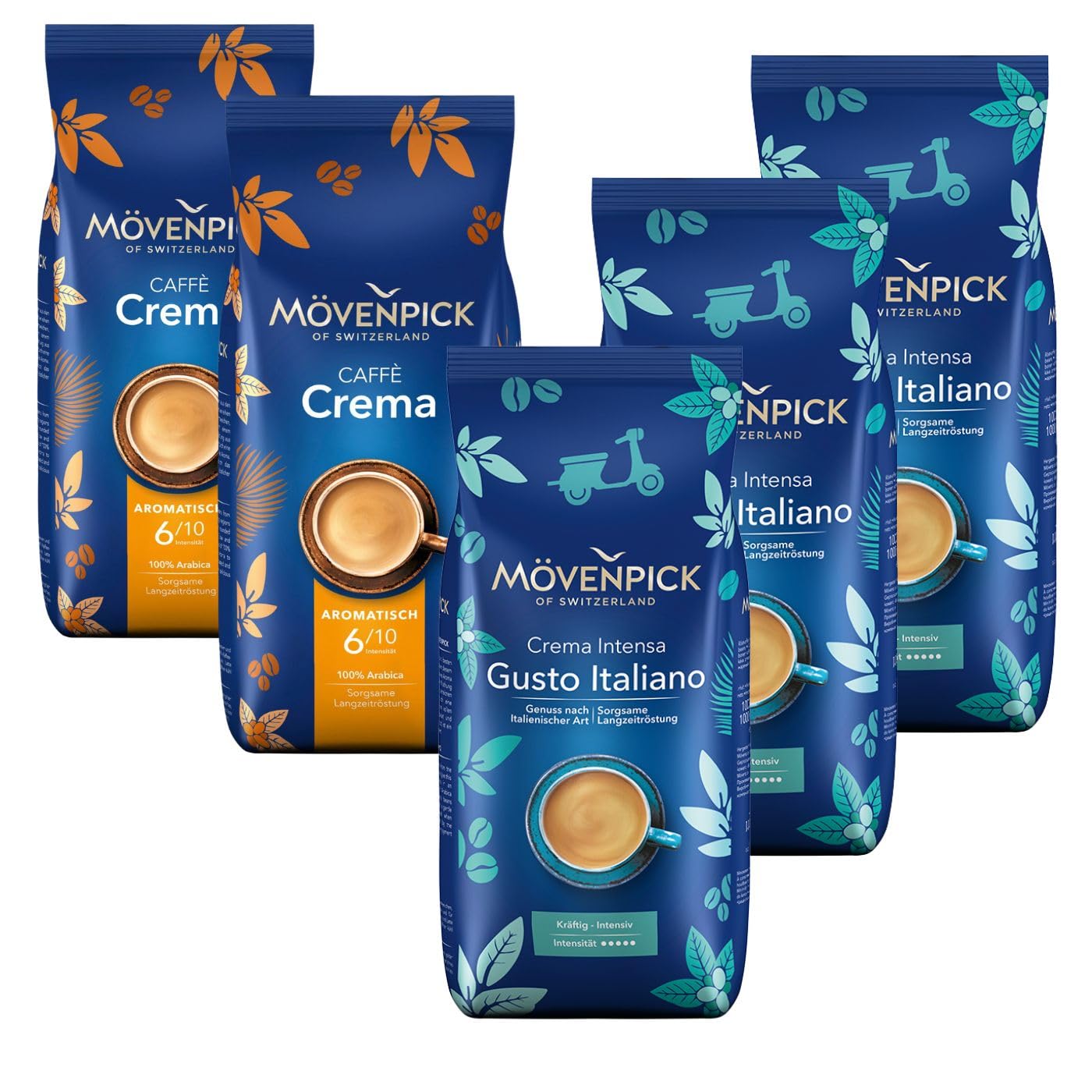 MÖVENPICK Crema Set, 5 x 1000 g, ganze Bohnen