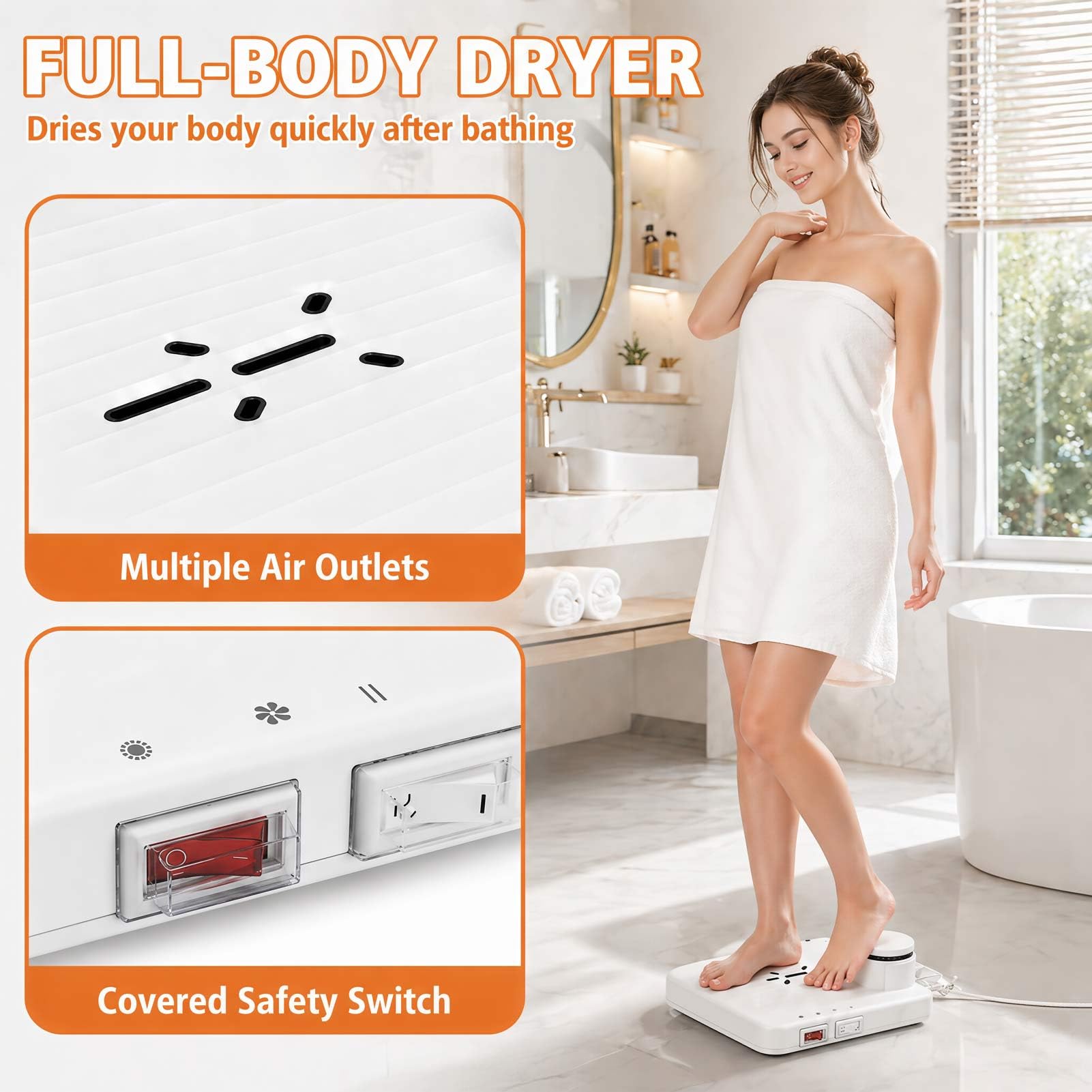 Ganzkörpertrockner Nach Dusche, Freihändiger Körpertrockner 800W, Warme und Kühle Luft mit Einstellbarer Geschwindigkeit, 15000 U/min Körperheizung Föhne, für Zuhause, Hotel, Fitnessstudio