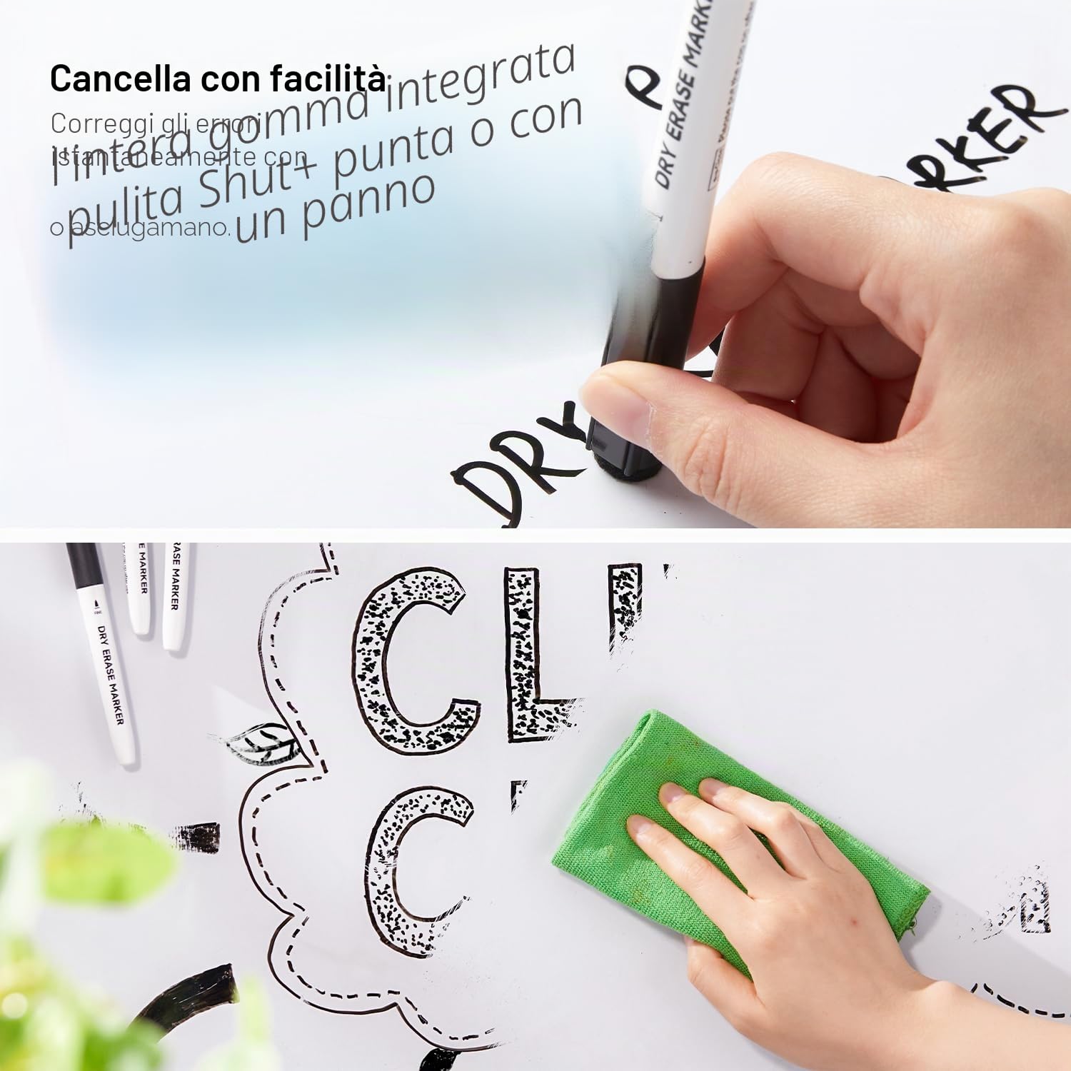 Shuttle Art Pennarelli Lavagna Bianca Cancellabili Punta Fine, 15 Neri, Pennarello Bianco Secco per Scritte Ufficio Casa