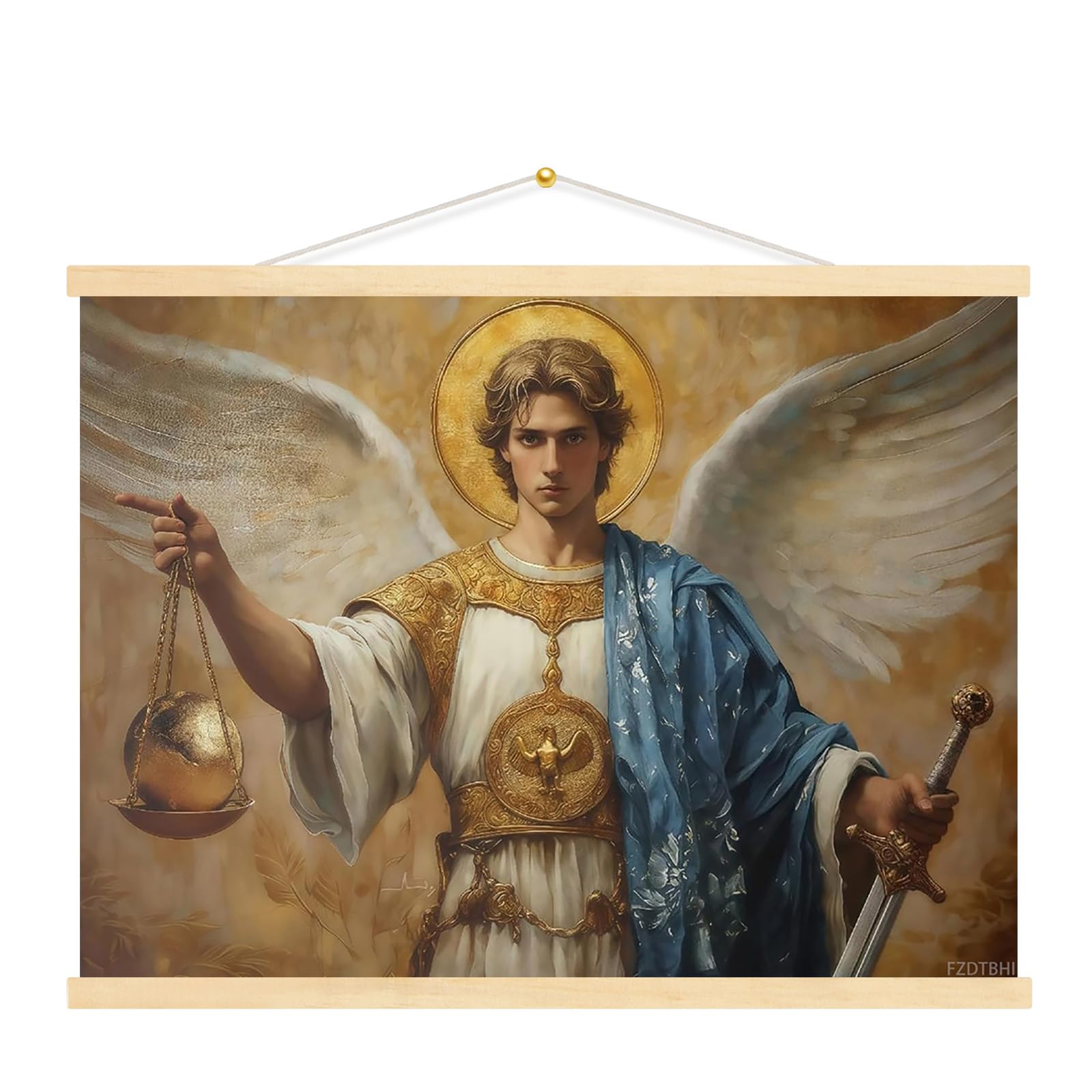 Archangel Michael Canvas Wall Art, St Michael Artwork Wall Decor, Peaceful Zen Church Holy Framed Poster Ready to Hang Framed, 12×16 inch