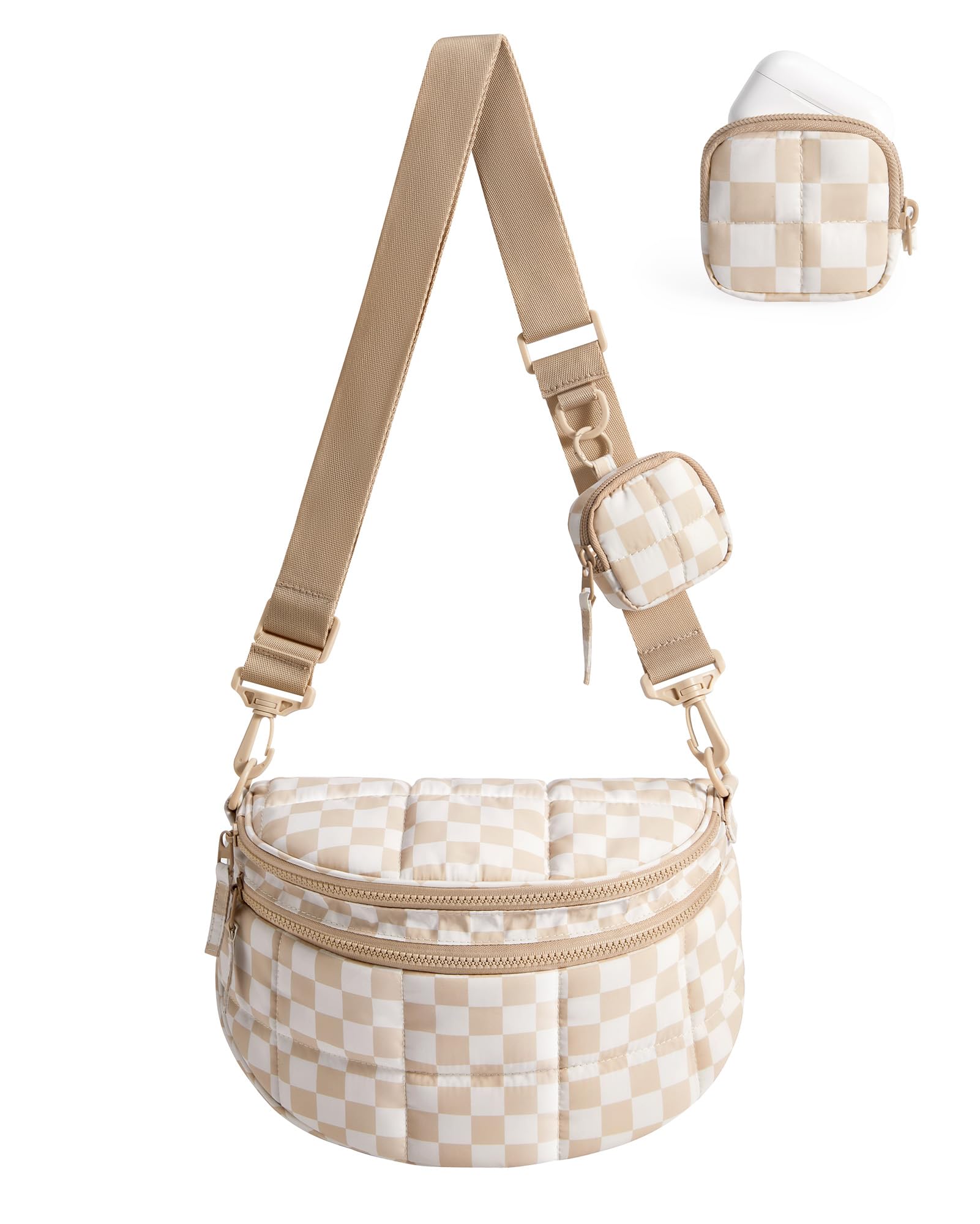 BAGSMART Small Crossbody Bags for Women，Puffer Cute Bum Bag with Pouch, Quilted Purse for Daily Travel College, Camel | 4.6L compact size, small yet spacious, structured bum bag, 2-in-1 set — view 13