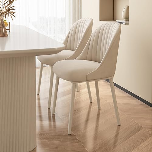 Miniatura 8 de Juego de 2 sillas de comedor color blanco crema, cómodas sillas de cocina con asiento y respaldo de alta elasticidad para sala de estar, dormitorio,