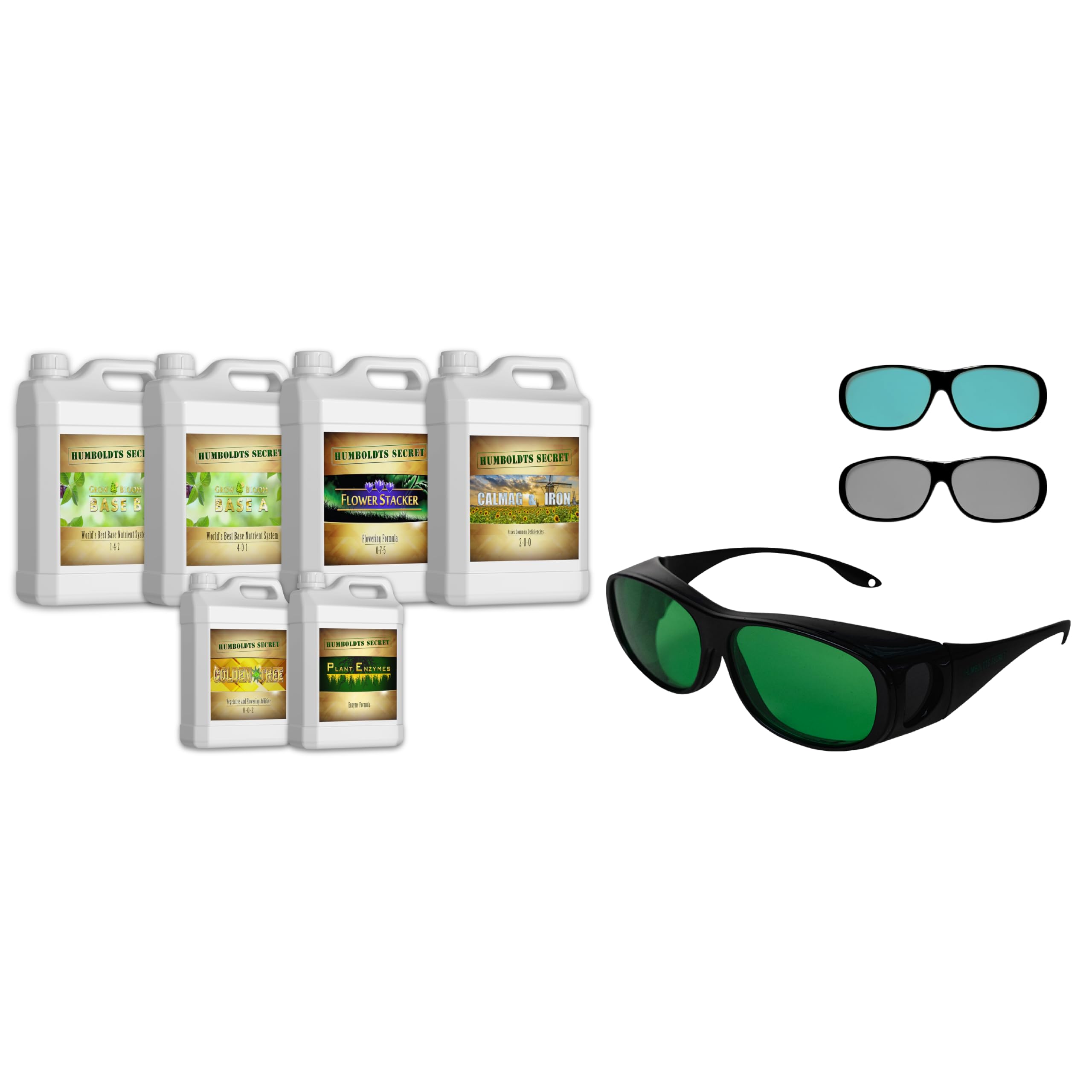 Humboldts Secret Starter Kit Pack XL – World's Best Indoor & Outdoor Plant Fertilizer and Nutrient System w/Grow Room Glasses | Interchangeable Magnetic Sunglasses with UVA/UVB Blocking Protection