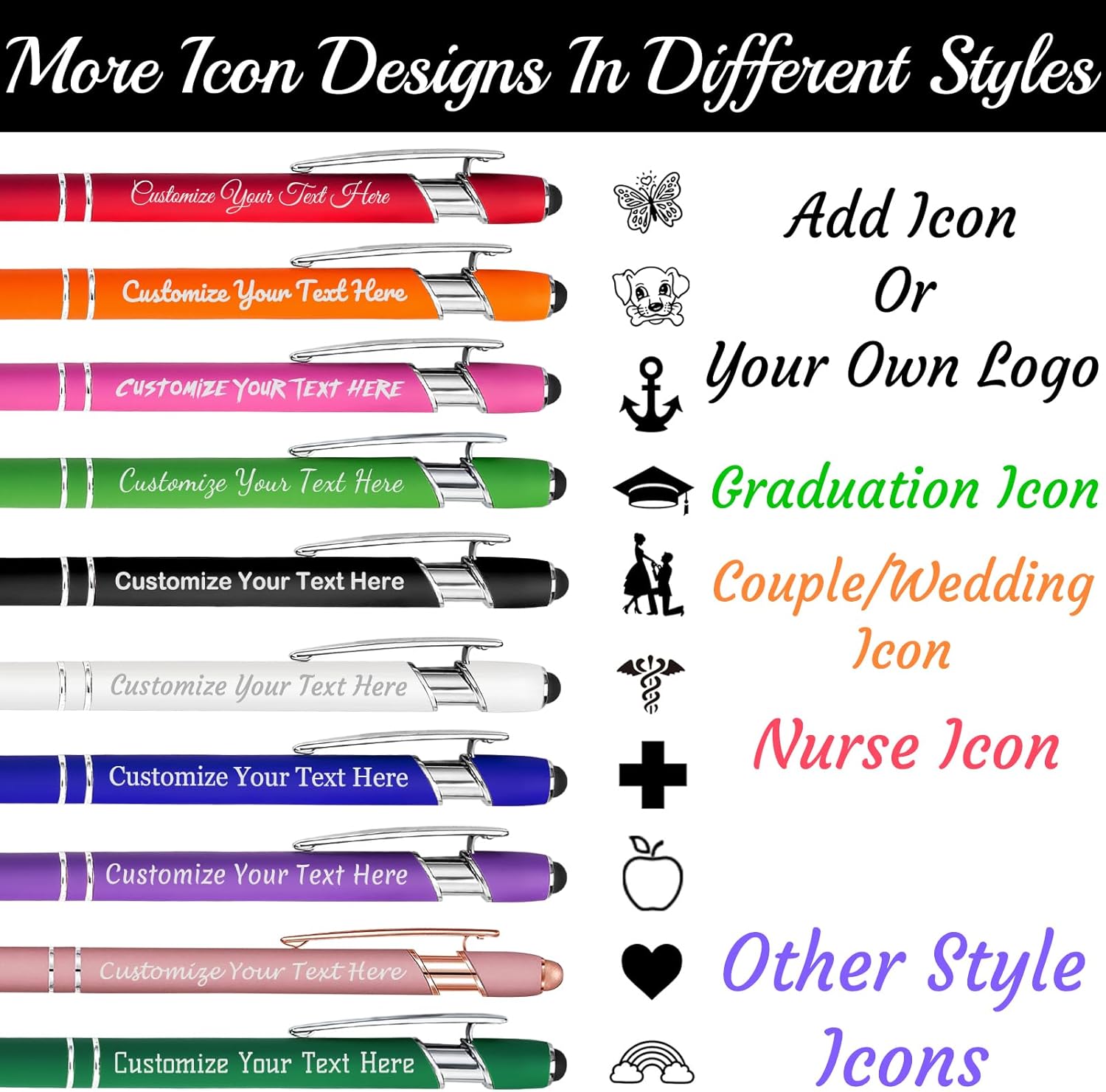 Custom Pens Personalized Pens with Name Engraved Text Logo Pen in Bulk Customized Stylus Ballpoint Pens Customizable Gifts for Men Women Business Graduation Wedding Christmas 20 pcs/pack