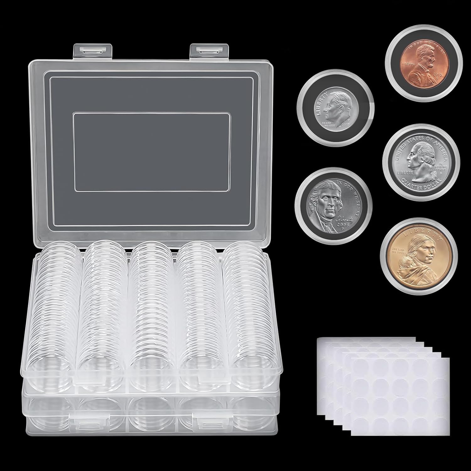 360 Pcs 30mm Coin Capsules Coin Holders for Collectors,Clear Plastic Storage Case Organizer with Foam Gasket, 5 Sizes (17/20/25/27/30mm) Coin Case for Coin Collection Supplies