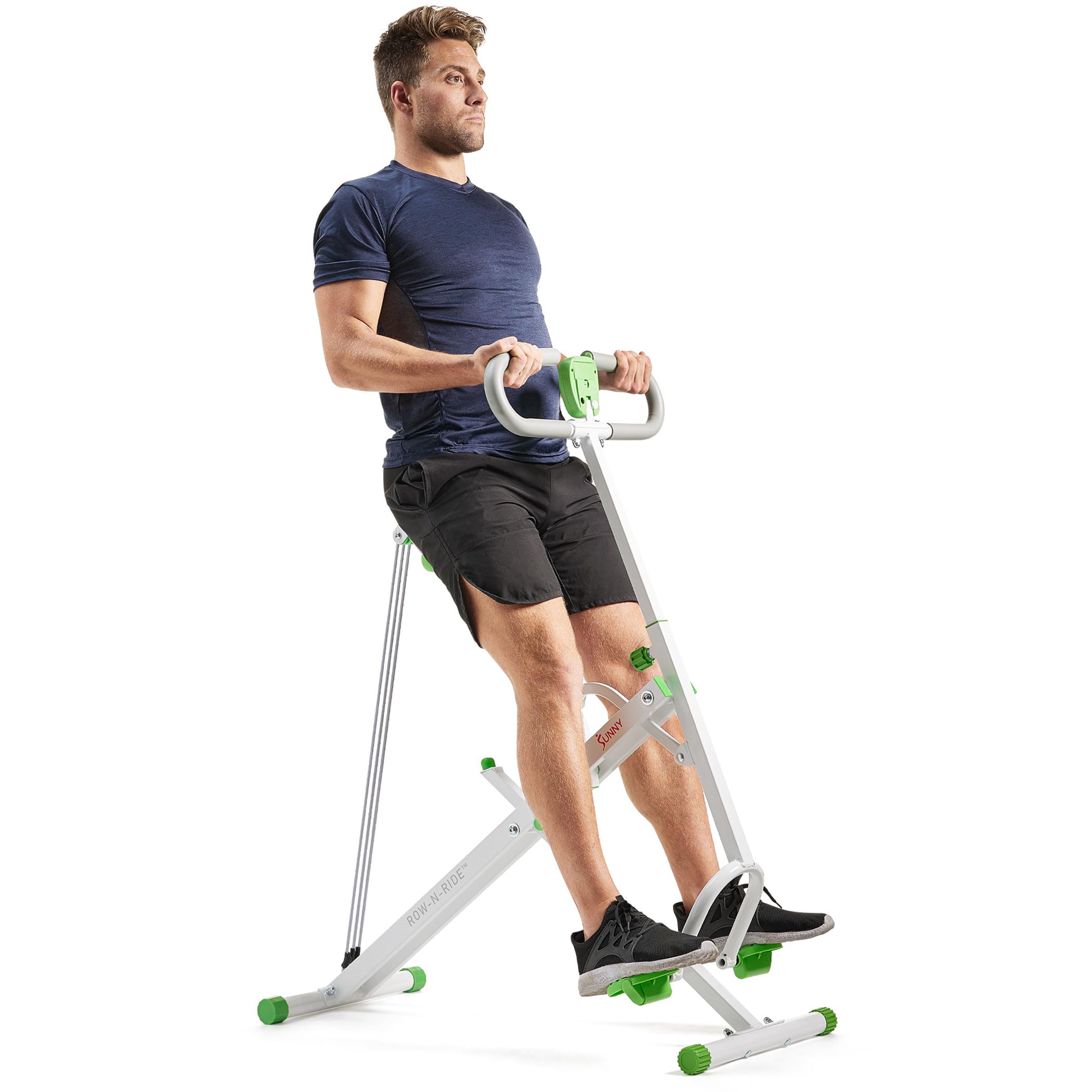 Sunny Health & Fitness Row-N-Ride Squat Assist Trainer for Glutes & Legs Workout with Adjustable Resistance, Easy Setup, Foldable Exercise Machine, Optional Multi Function Equipment