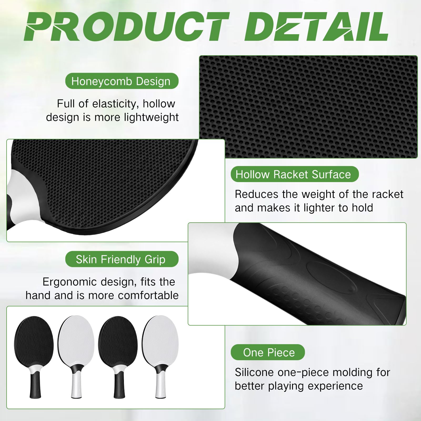 Junkin 8 Pieces Table Tennis Paddles Kit Professional Rackets Set Portable Composite Rubber Table Tennis Racquets with 8 Balls for Indoor and Outdoor