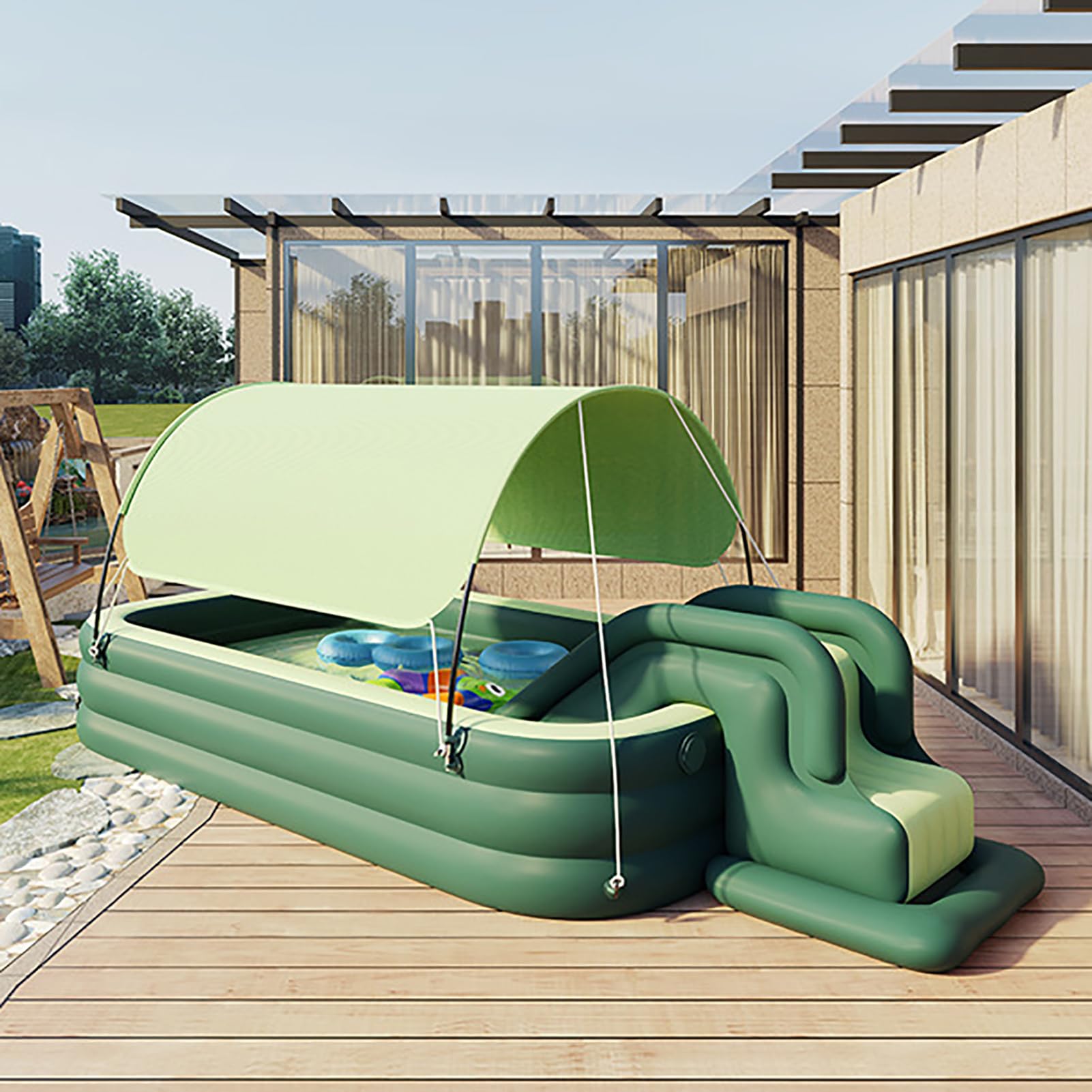 AAADRESSES Piscina Inflable con TobogáN De Agua con Toldo, Piscinas De Centro De NatacióN, Piscina Inflable De Centro De NatacióN, para Patio Trasero, JardíN, Fiesta AcuáTica Verano