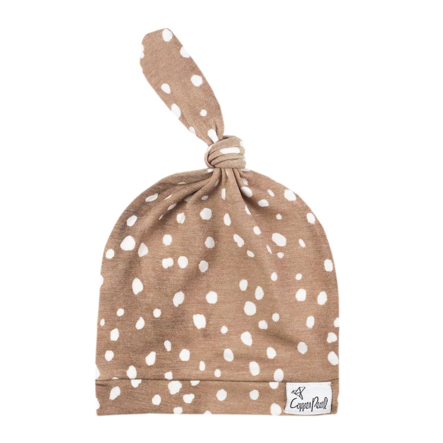 Copper Pearl Baby Beanie Hat Top Knot Stretchy Soft Fawn