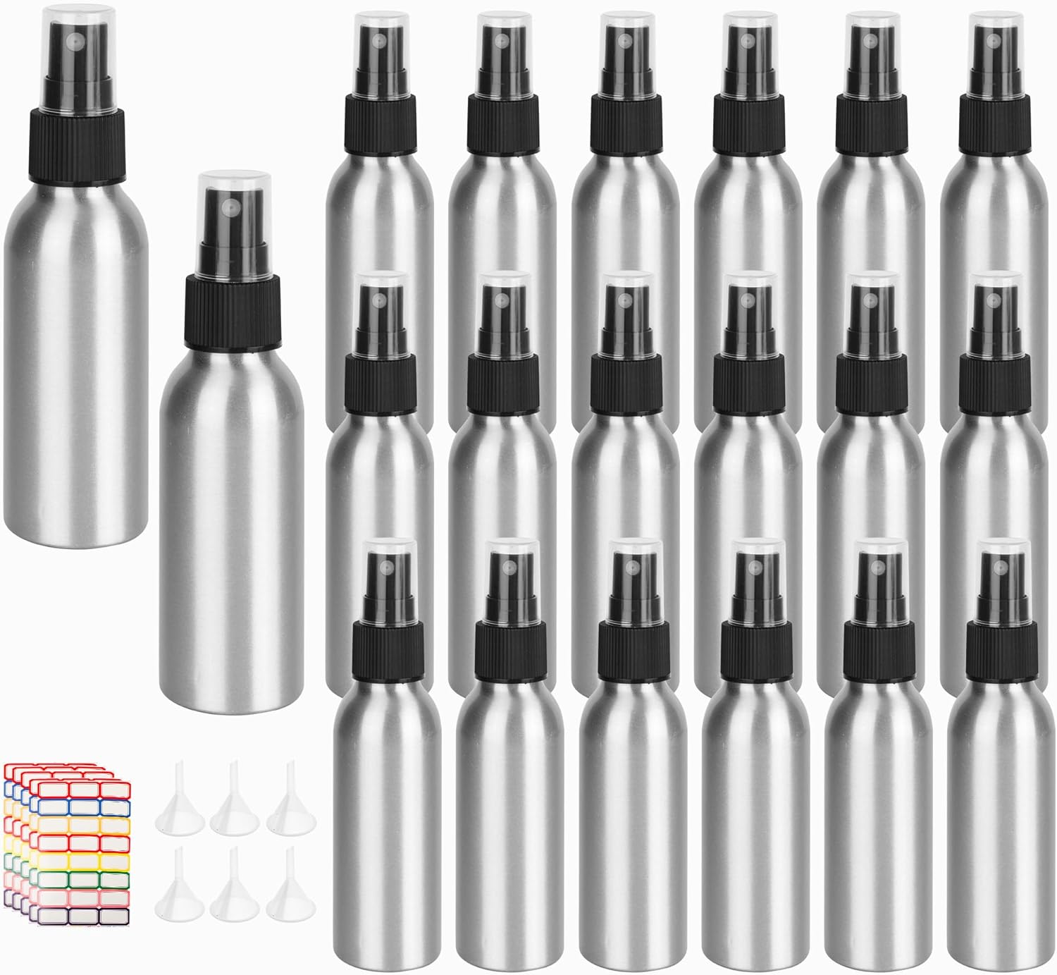 20 Pack Aluminum Spray Bottles 2 oz/60 ml Small Refillable Spray Bottles Bulk Fine Mist Empty Sprays Bottle for Travel, Essential Oils, Sliver