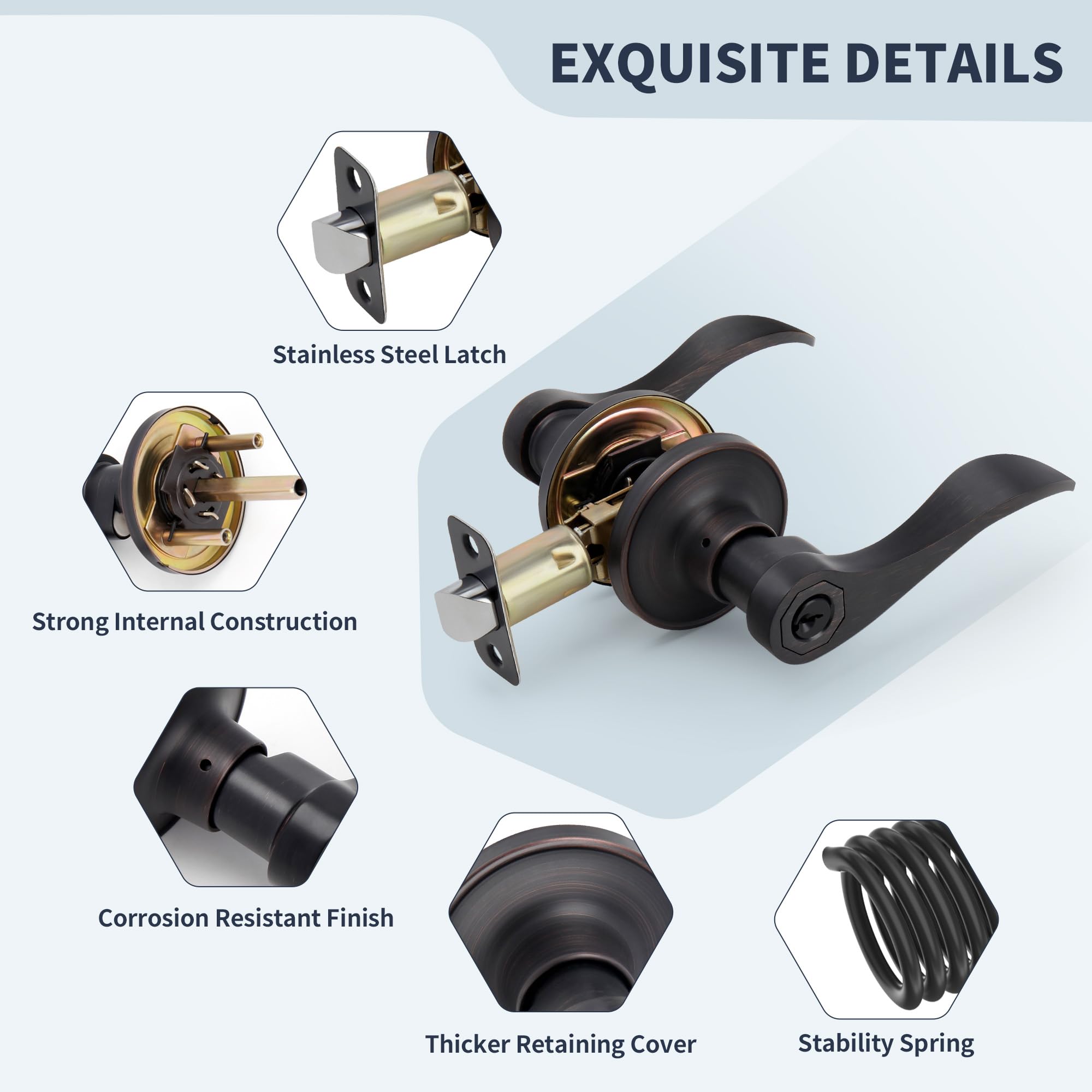 LOQRON Wave Style Door Lever Privacy Door Handle, 5 Pack Wholesale Keyless Interior Lever Reversible For Left/Right Handed For Bedroom, Bathroom - View #6