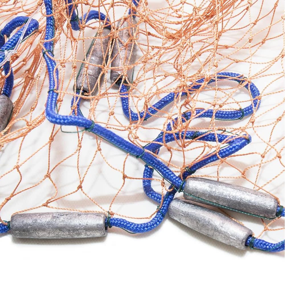 Lawaia Filet De PêChe 2.4m-7.2m, Mailles de 1,2 cm, Épervier de pêche en mer Fait à la Main, très résistant, avec véritables Pendentif de Fabrication de Plomb, Fishing Net, Cast Net