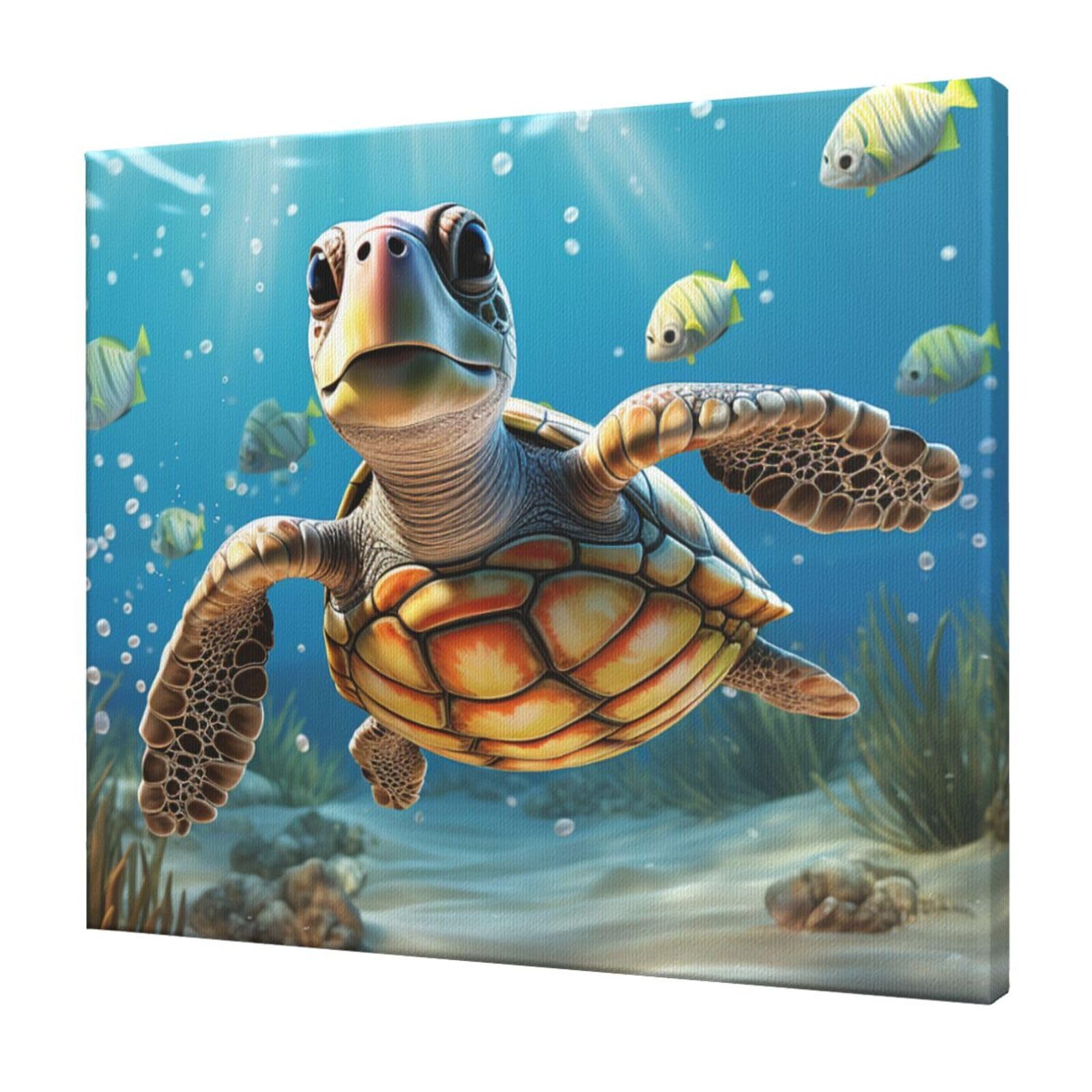 FodPand Cartoon Sea Turtle Canvas Wall Art for Living Room Wall Decor 20"x24" Modern Artwork Painting Pictures Hanging Canvas Prints Aesthetic Wall Art for Bedroom Bathroom Office Wallart Decor