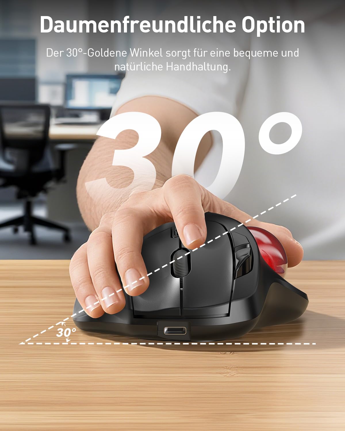 SABLUTE MAM2 Kabellose Trackball Maus, Wiederaufladbare Ergonomische Maus | Präzises und Reibungsloses Tracking, 3-Geräte-Verbindung (Bluetooth oder 2,4G USB-Empfänger), 5 DPI-Stufen für Mac, Windows